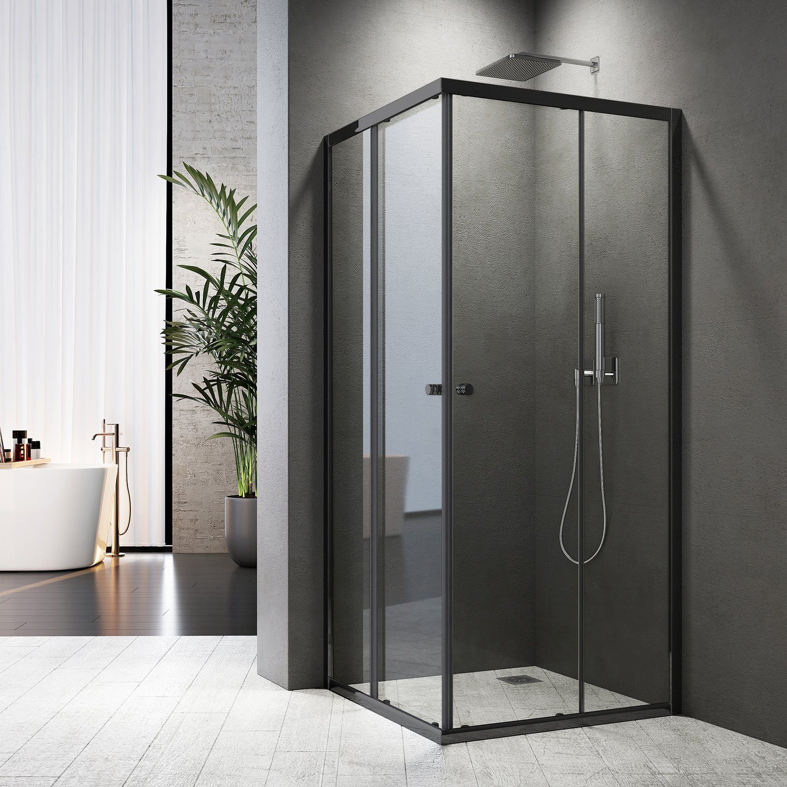 Boromal Eckdusche Duschkabine Schwarz 90x90 75x75 90x75 H:185 Eckeinstieg mit schiebetür, BxT: 80x80 cm, 5mm ESG, Duschwand Duschtür für Dusche, 100x100, 100x90cm, Aluminiumrahmen, Aluminiumprofile, Magnetdichtleisten