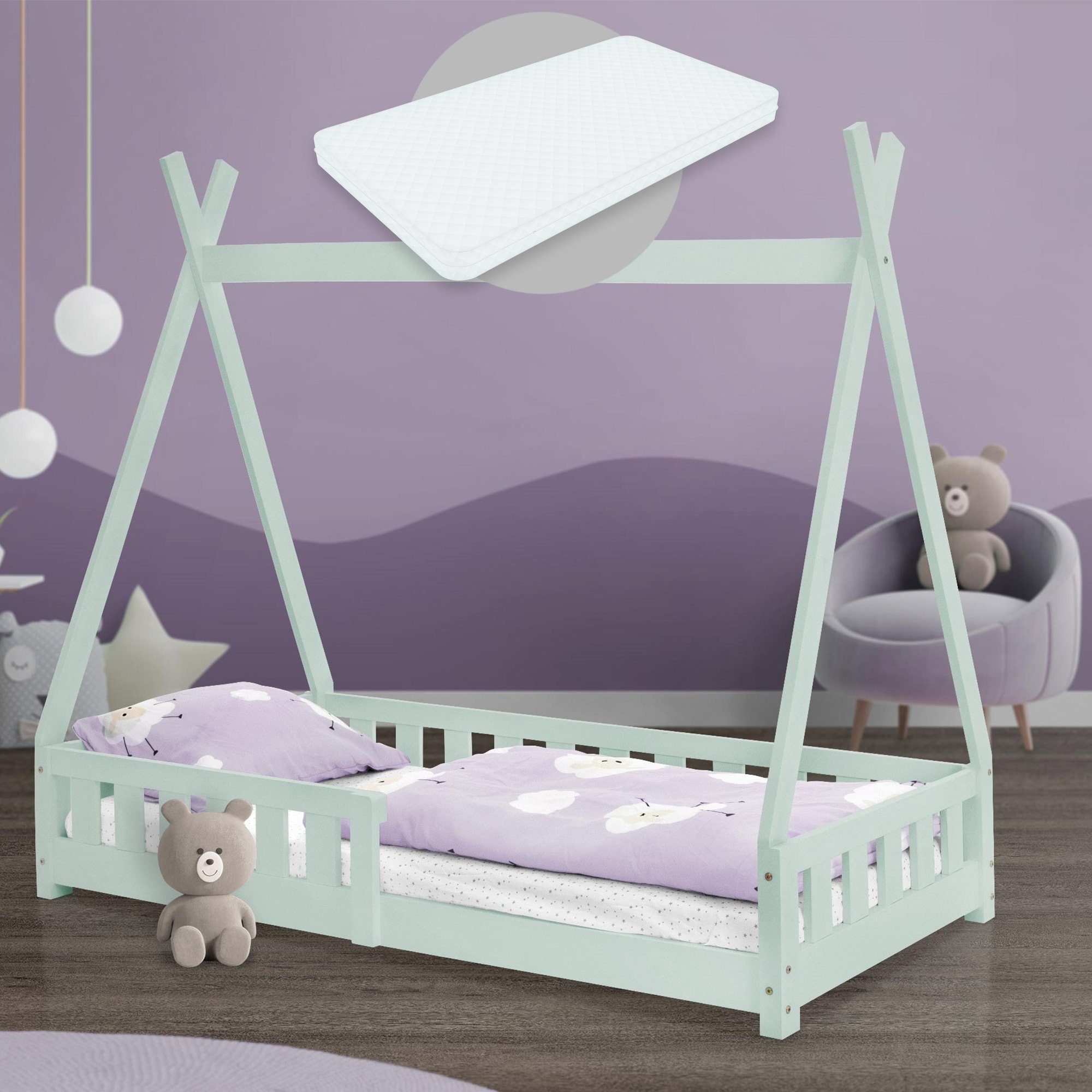 ML-DESIGN Kinderbett Kinderbett mit Rausfallschutz und Lattenrost inkl. Matratze 80x160 cm