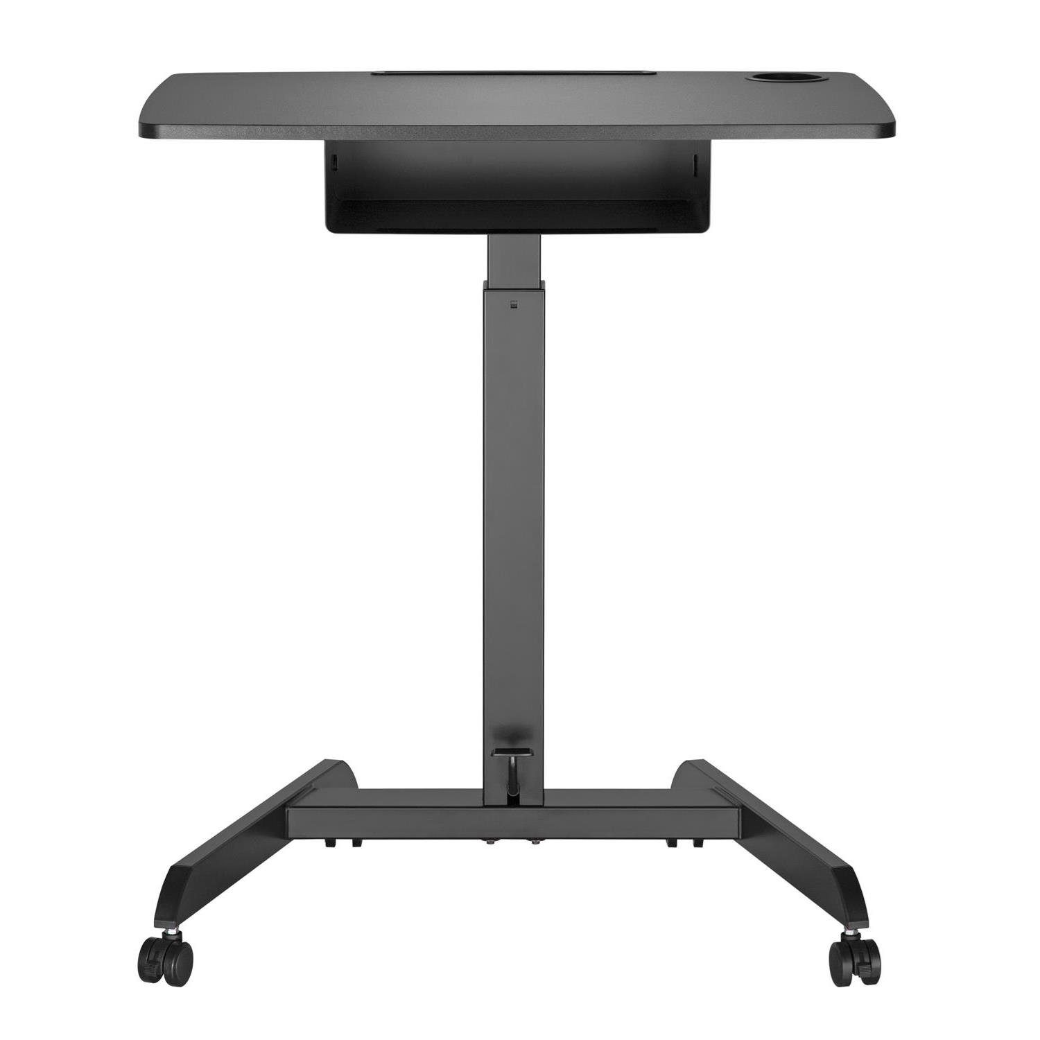 Maclean Schreibtisch MC-903B Sitz-Steh Arbeitsplatz mobiler Laptop Tisch mit Rollen, Schublade & Fußpedal, bis 8 kg, für Home Office & Büro