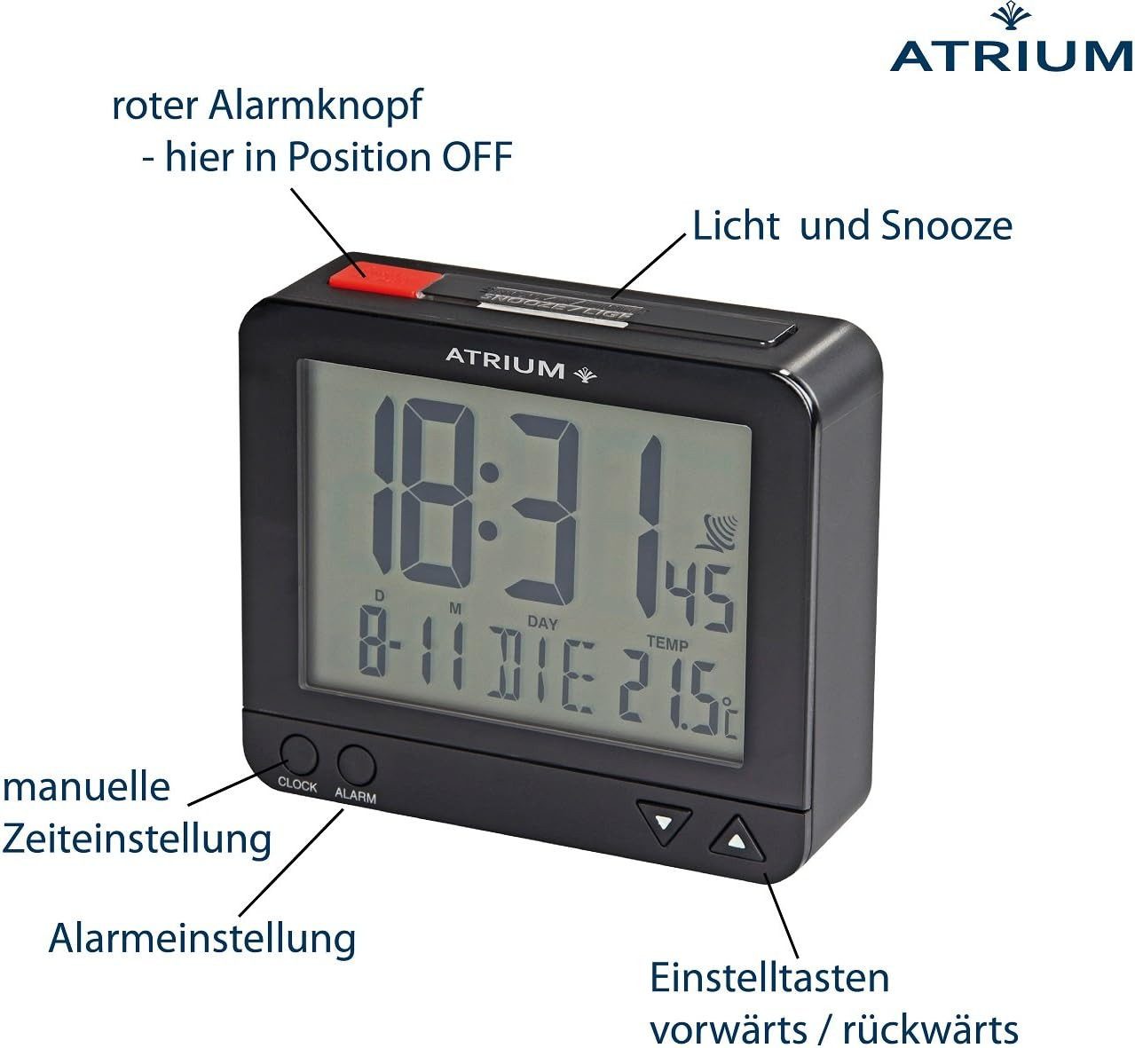Atrium Funkwecker A760 Snooze Licht Datum Temperaturanzeige Digitalwecker Schlafzimmer – Bild 2 von 5