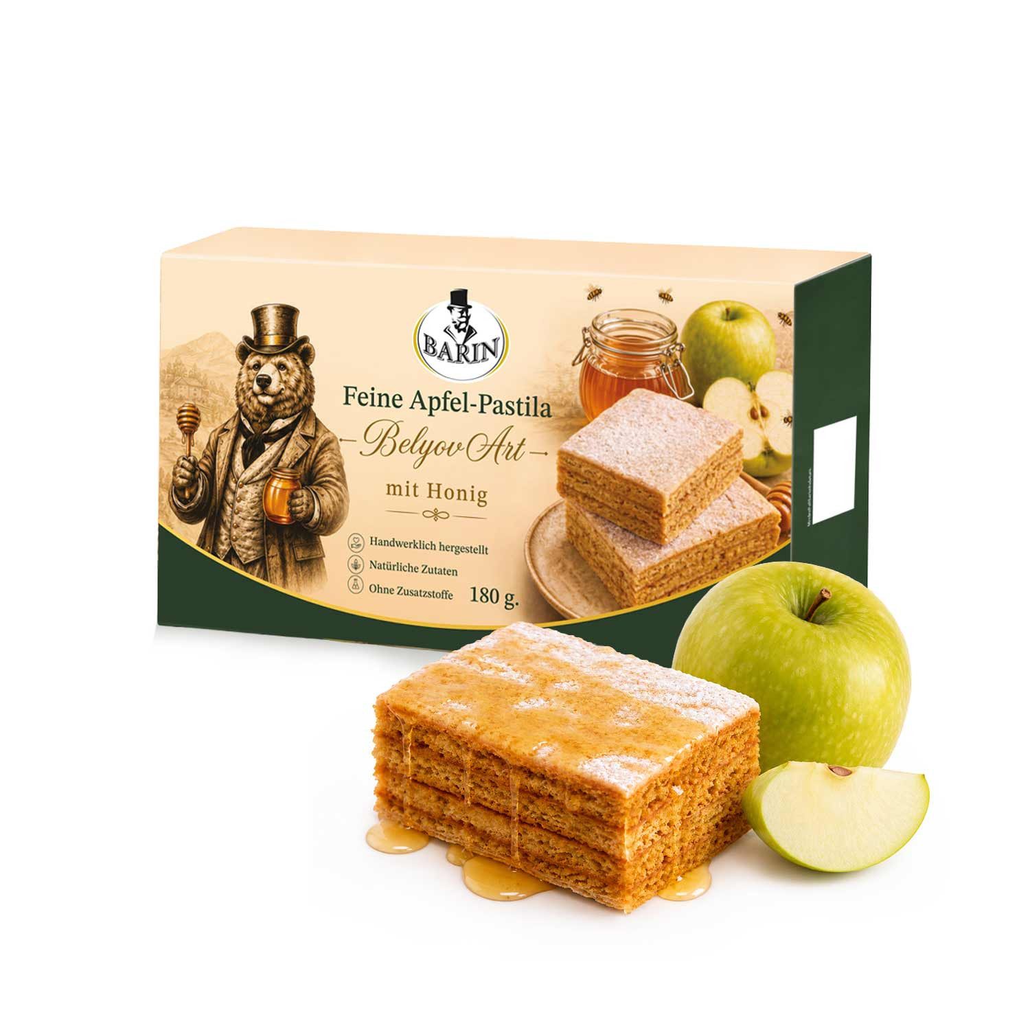 BARIN Süßigkeit Apfel-Pastila mit Honig nach Belyov Art, 1 x 180 g, 1 St. (Packung), Verfeinert mit natürlichem Honig für eine feine Süße