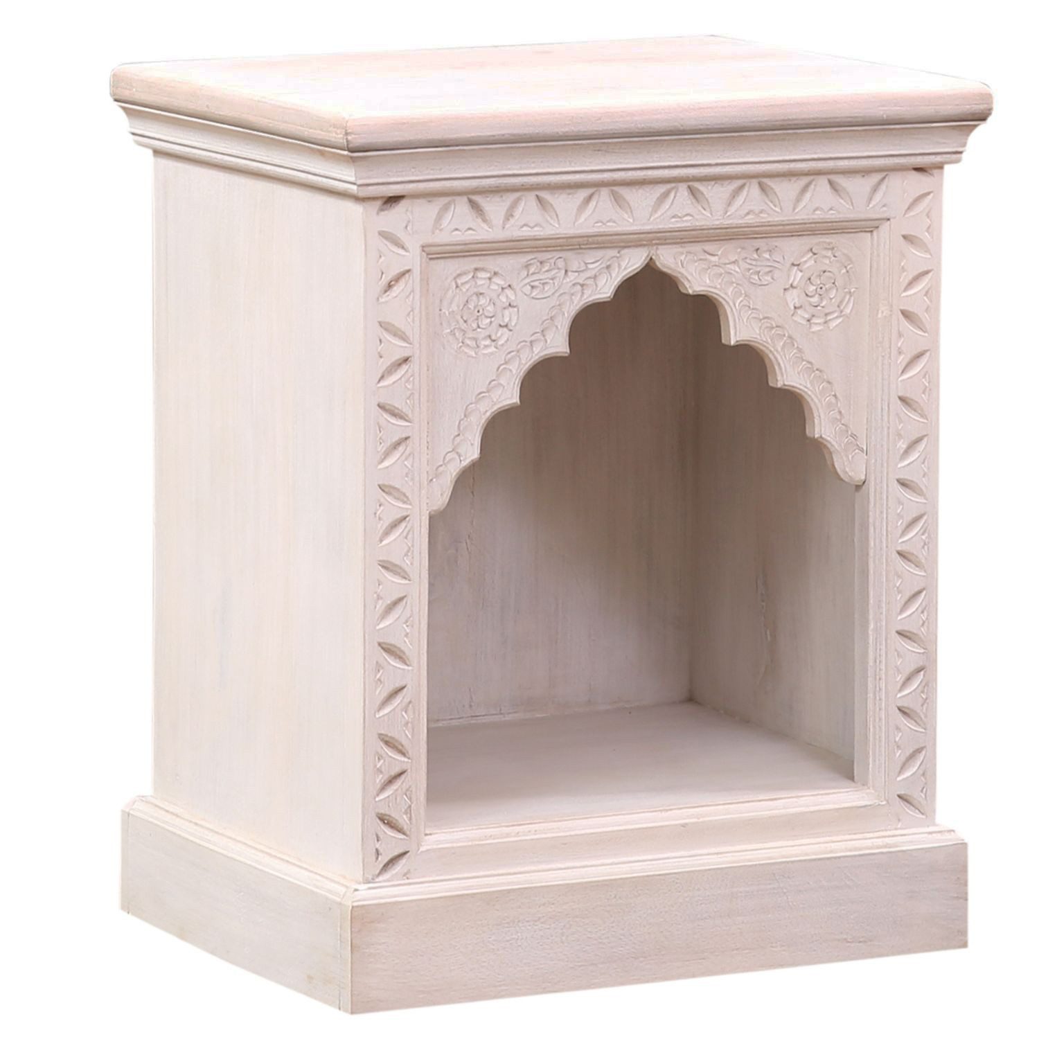 Marrakesch Orient & Mediterran Interior Nachttisch Orientalischer Nachttisch Heba edel aus Mangoholz in Shabby Weiß 60 cm (1-St), Handarbeit