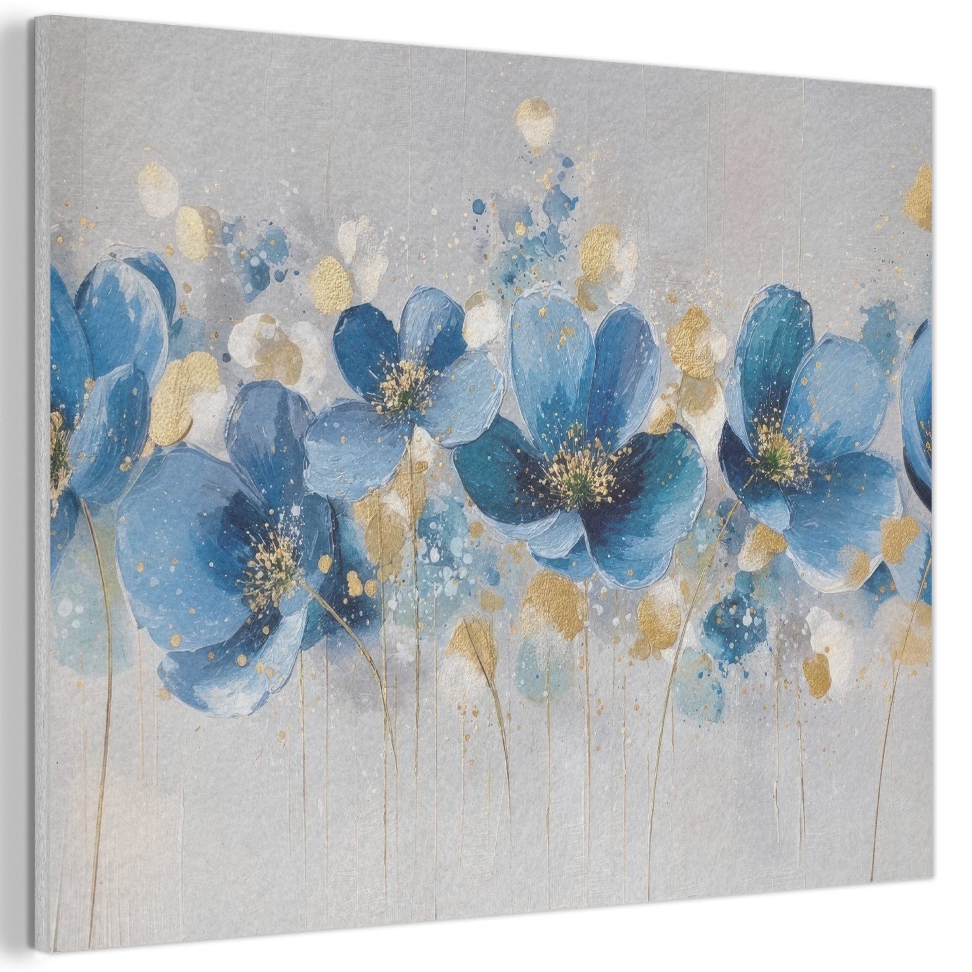 MuchoWow Gemälde Blumen - Blau - Abstrakt, Fotodruck (1 St), Akustikpaneele PET-Filz, Akustikbild, Schalldämmung, Deko 40x30 cm