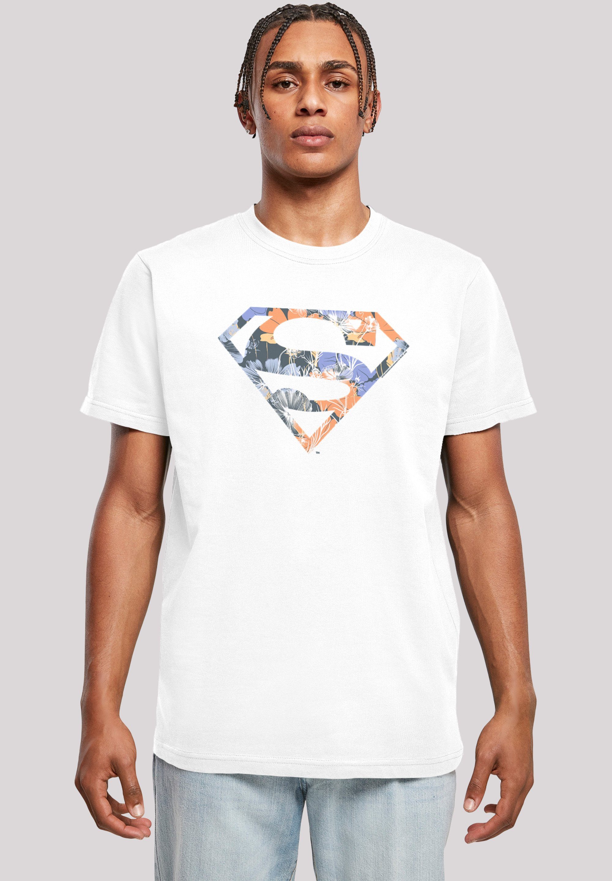 T-Shirt Floral Superheld DC Herren,Premium Logo Comics T-Shirt Merch,Regular-Fit,Basic,Bedruckt weiß Superman F4NT4STIC