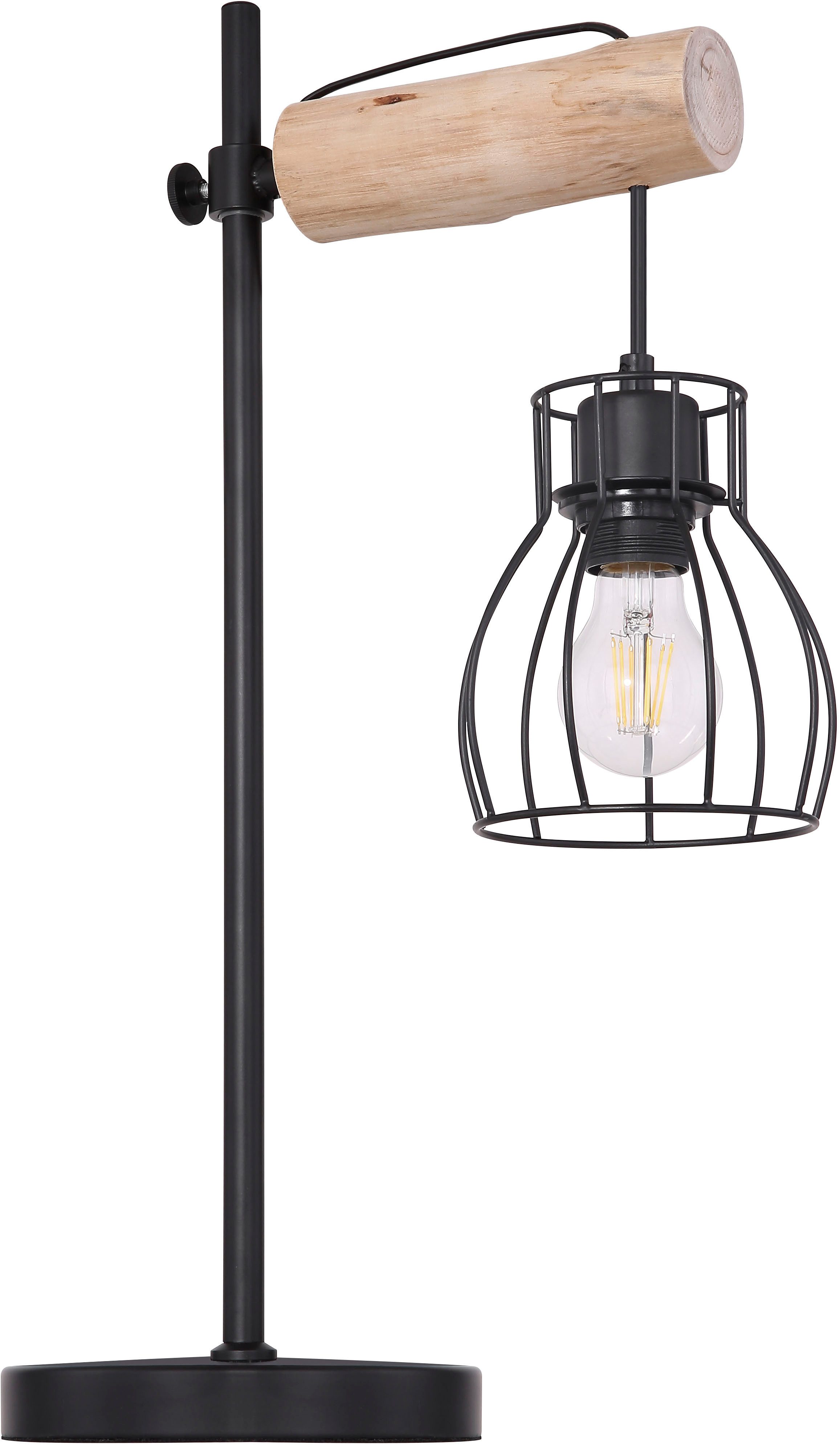 GLOBO LIGHTING Tischleuchte MINA, ohne Leuchtmittel, Tischleuchte Schwarz/Holz, Wippschalter, E27