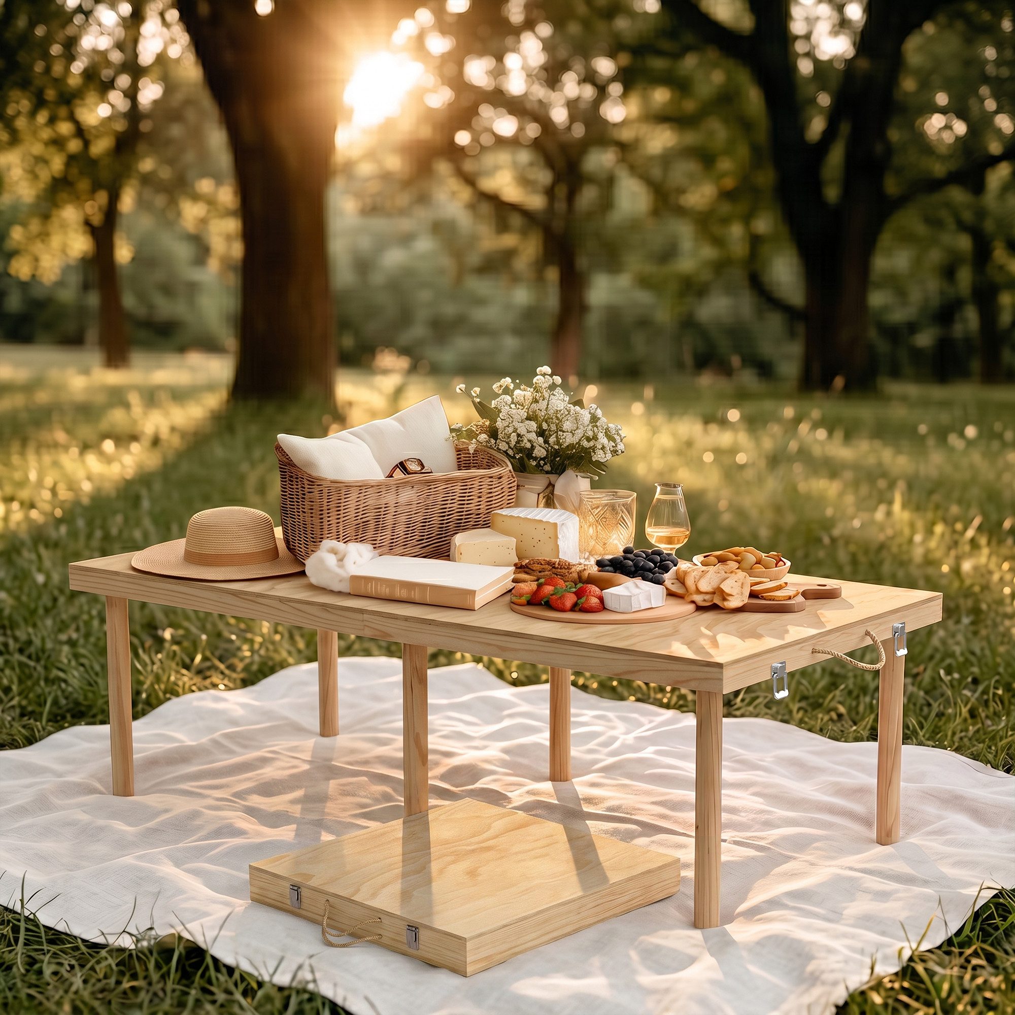 FUFU&GAGA Campingtisch 120cm Klapptisch Holztisch Picknicktisch mit Tragegriff