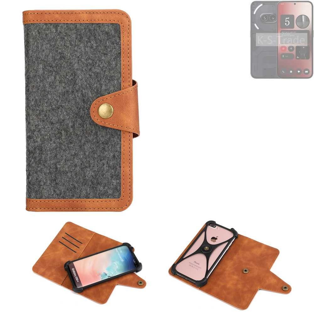 K-S-Trade Handyhülle für Nothing 2a, Schutzhülle Handyhülle Filz Hülle Kunst-Leder dunkelgrau braun