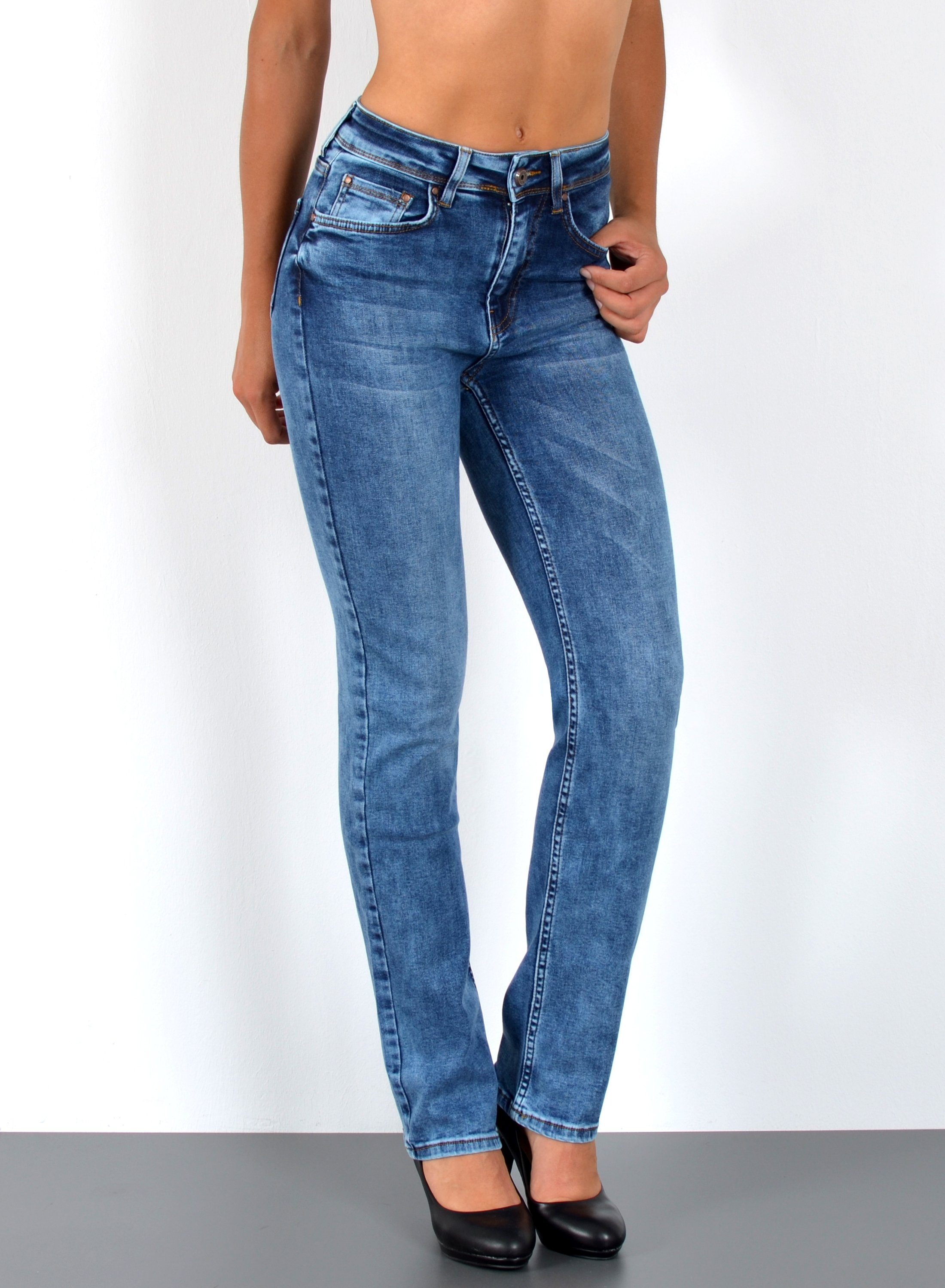 ESRA Straight-Jeans High Waist Straight Fit Jeans Damen Geradeschnitt Hose günstig online kaufen