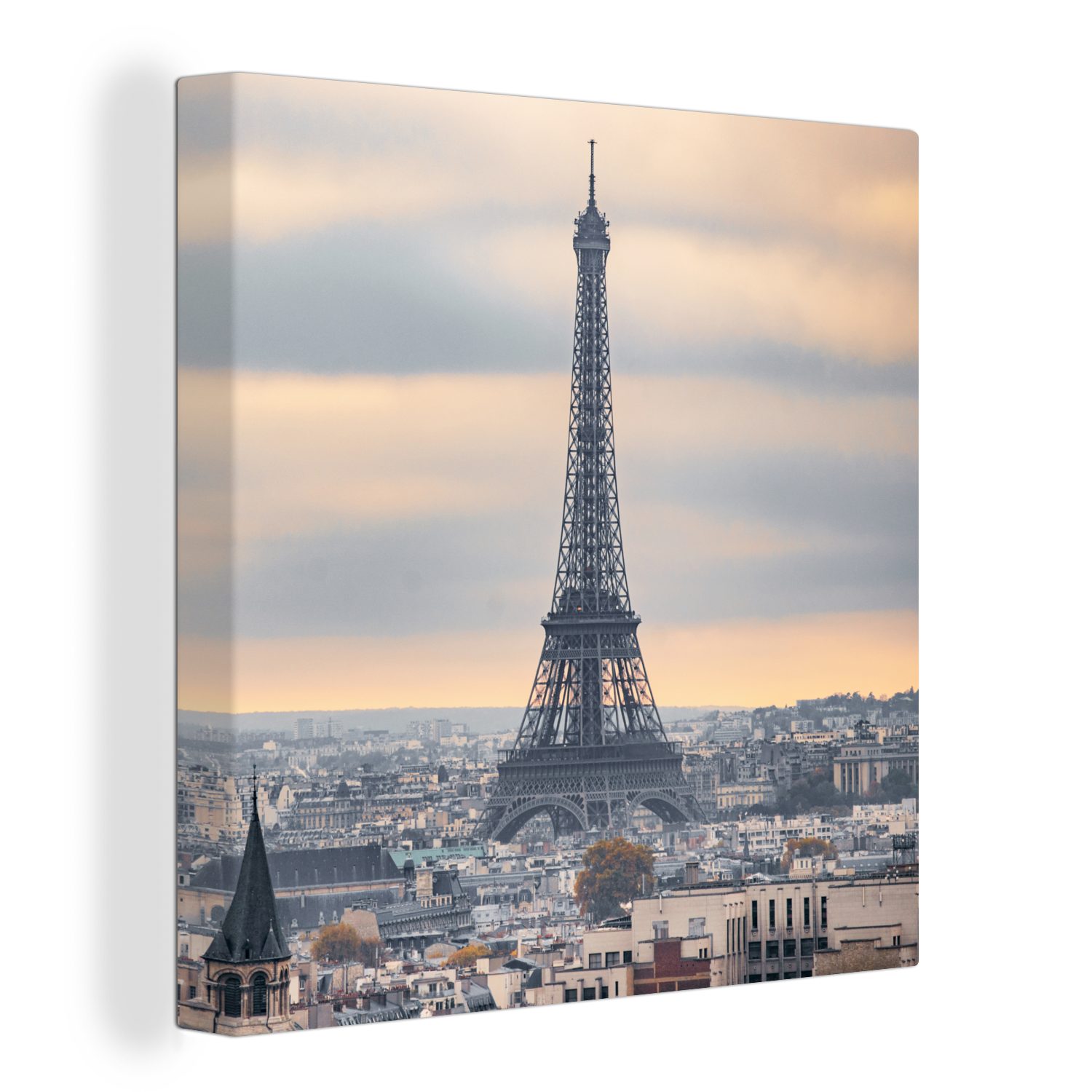 OneMillionCanvasses® Leinwandbild Eiffelturm - Paris - Himmel, (1 St), Leinwand Bilder für Wohnzimmer Schlafzimmer