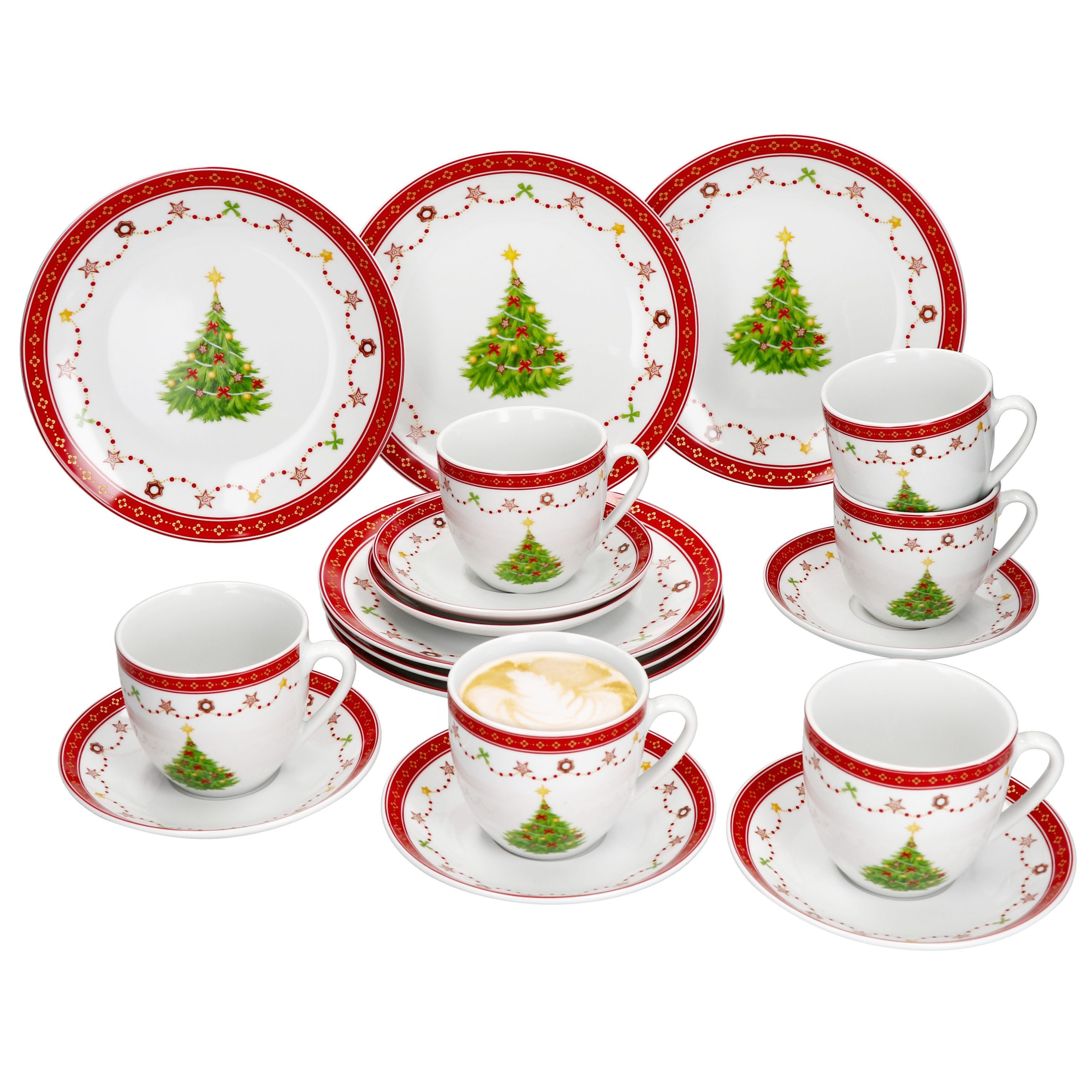 MamboCat Kaffeeservice 18tlg Kaffeeservice Weihnachtstraum 6 Pers. Weihnachten Tassen Teller, Porzellan, Weihnachtsgeschirr, Weihnachten, Weihnachtsset, Geschirr