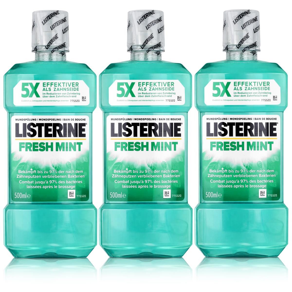 Listerine Mundspülung Listerine Fresh Mint 500ml - Für die tägliche Mundspülung (3er Pack)