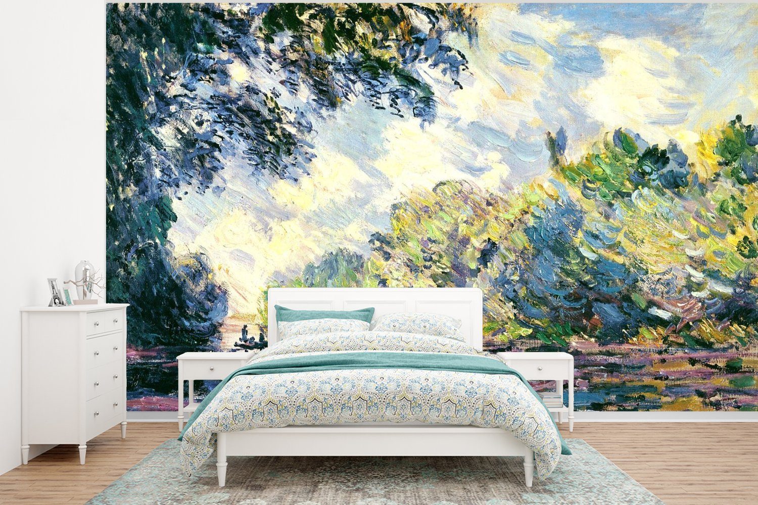 MuchoWow Fototapete Ein Teil der Seine, in der Nähe von Giverny - Gemälde von Claude Monet, Matt, bedruckt, (6 St), Wallpaper für Wohnzimmer, Schlafzimmer, Kinderzimmer, Vinyl Tapete