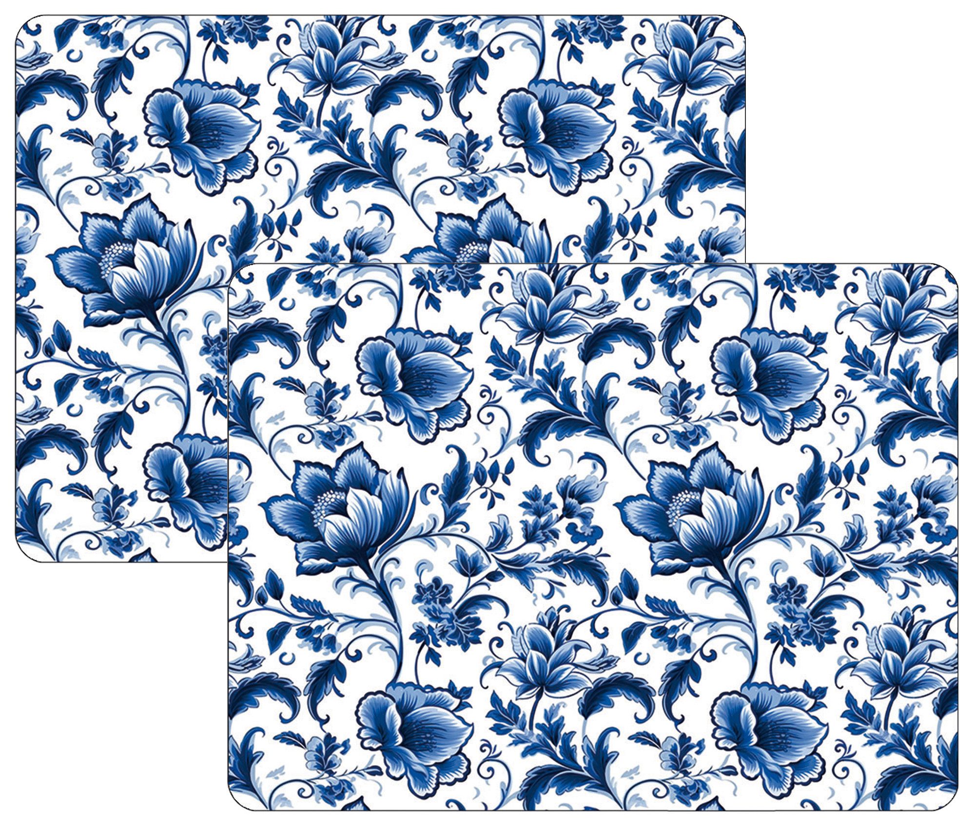 Ambiente® Platzset Delft Blue florals, (2-St., 2-teilig), Tischsets Platzsets (2 Stück) ca.40x30x0,25cm PVC dünner Schaumrücken