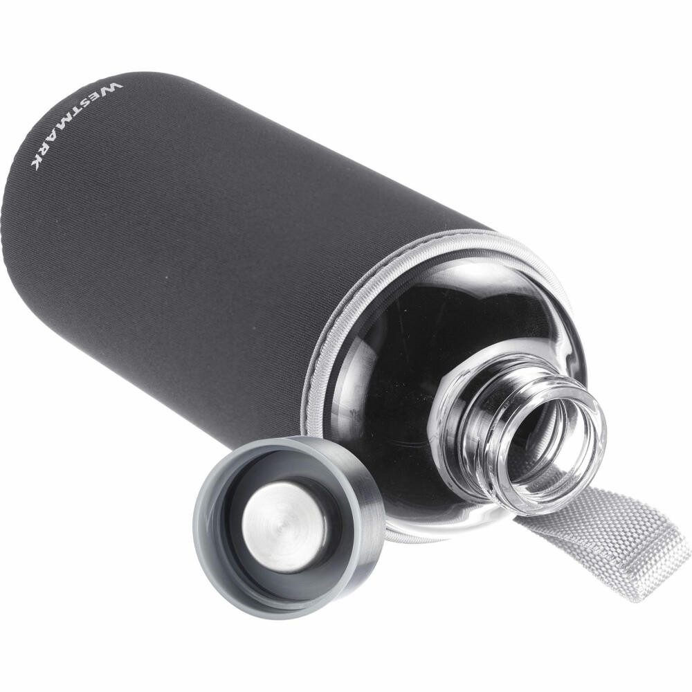 WESTMARK Trinkflasche aus Glas mit Aufdruck, inkl. Schutzhülle, 1000 ml, Viva