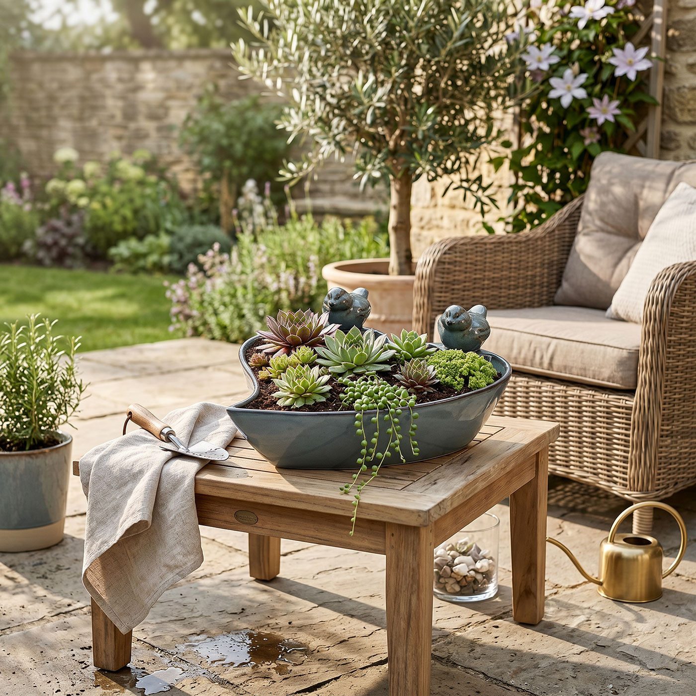 Levandeo® Vogeltränke Vogeltränke Garten Grün Steingut Glasiert Vogelbad Vogelbecken Wassers – Bild 5 von 5