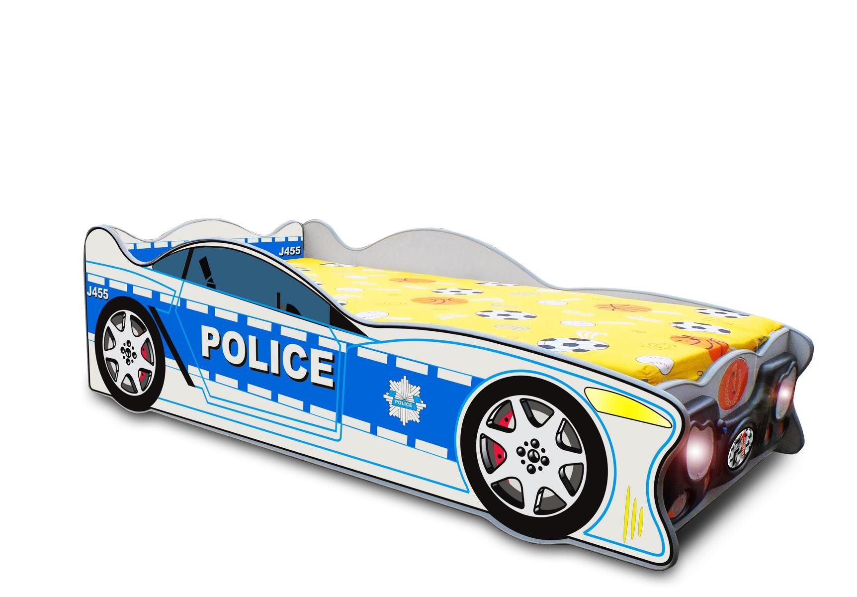 JVmoebel Kinderbett Polizei-Auto Kinderbett in Blau aus MDF für kleine Fans (1-tlg., Bett), Made in Europa