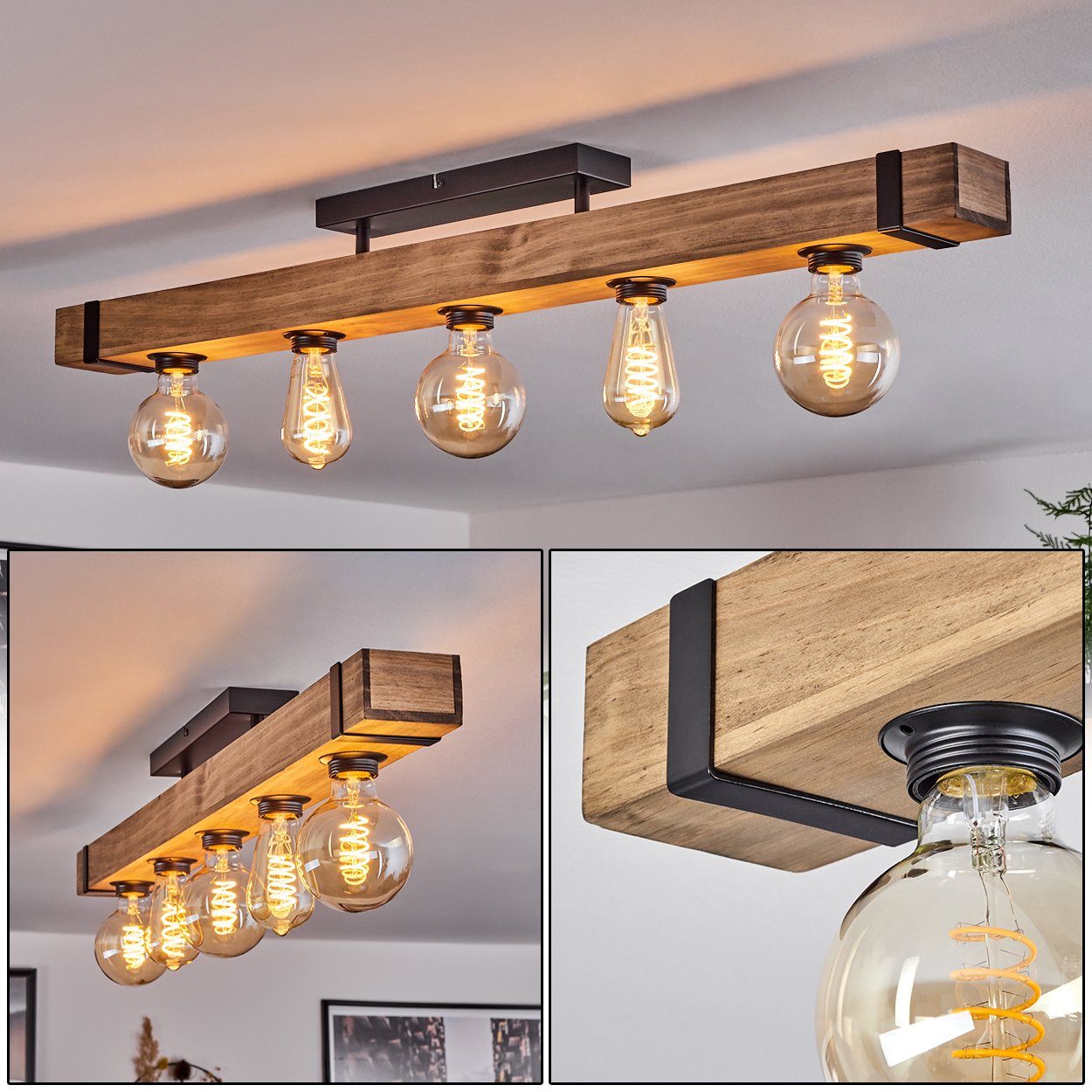 hofstein Deckenleuchte »Bollengo« moderne Deckenlampe aus Metall/Holz in Sc günstig online kaufen