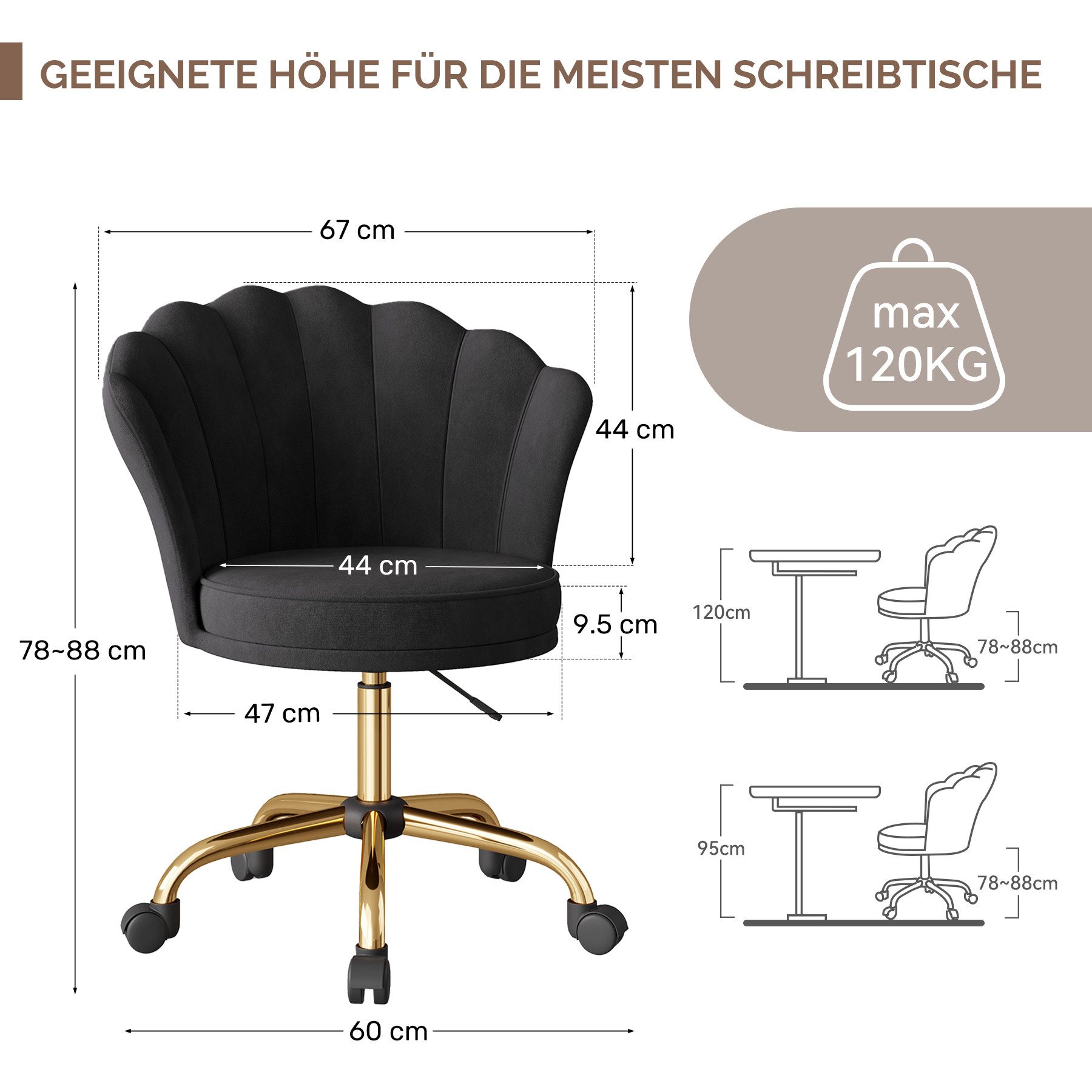 HawthyHome Bürostuhl Schreibtischstuhl mit Blütenrückenlehne, drehbar und h günstig online kaufen