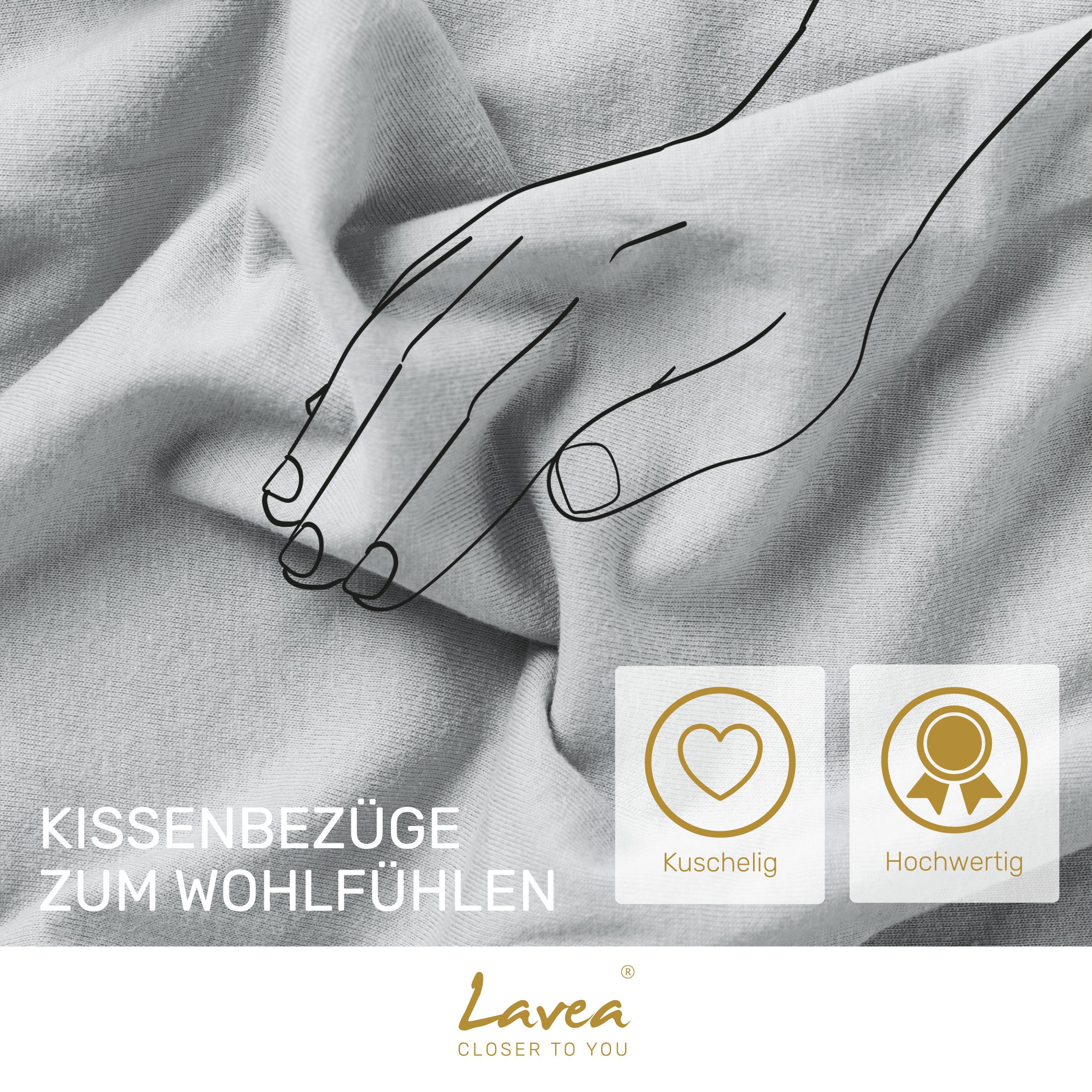 Lavea Kissenbezug 2er Set Kissenhülle Jersey, 100% Baumwolle, Kissenbezüge, (2 Stück), allergikerfreundlich - sicherer YKK-Reißverschluss - waschbar 60°C – Bild 5 von 5