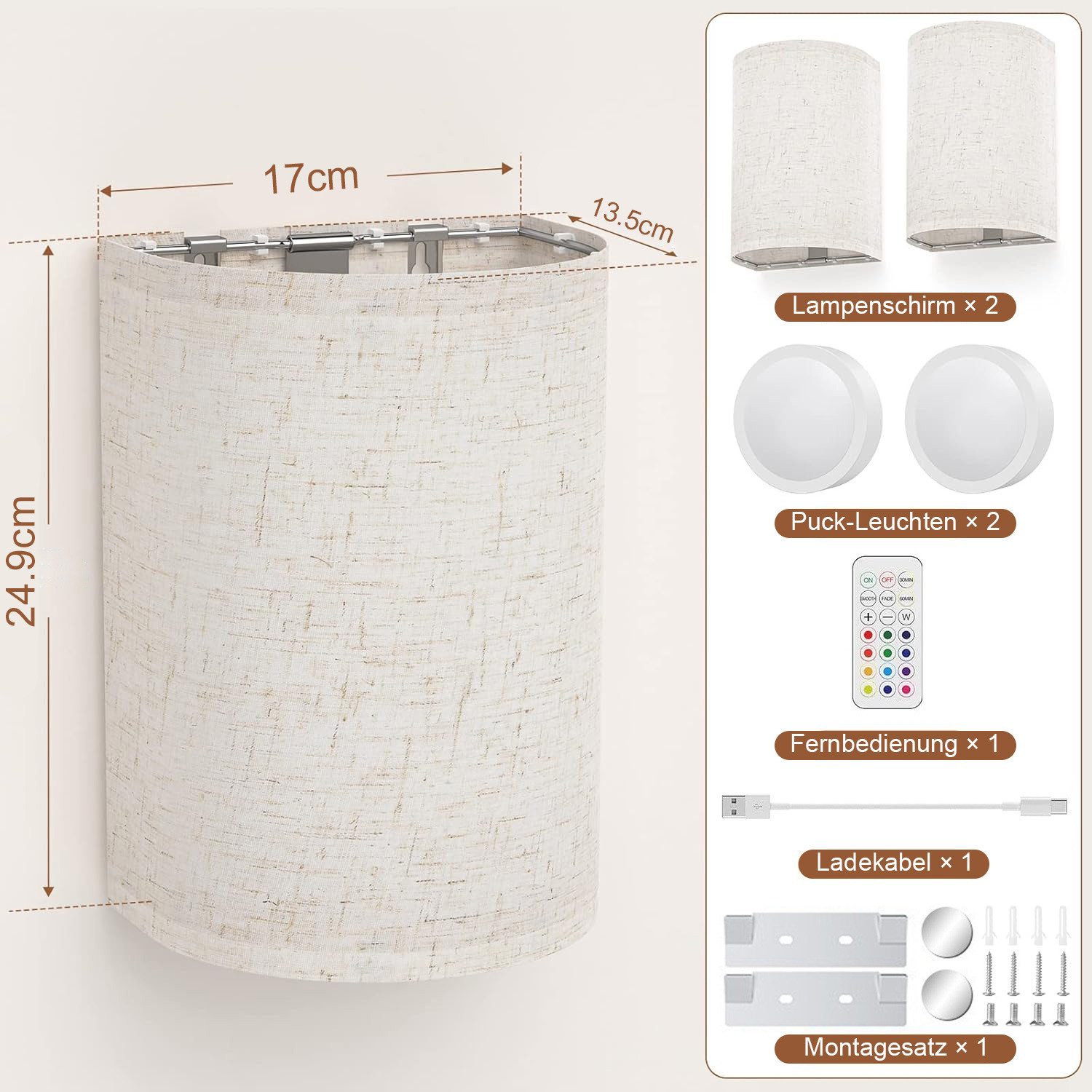 Sunicol Wandleuchte Akku Batterie Kabellos Wandleuchten Stoffschirm mit Fer günstig online kaufen