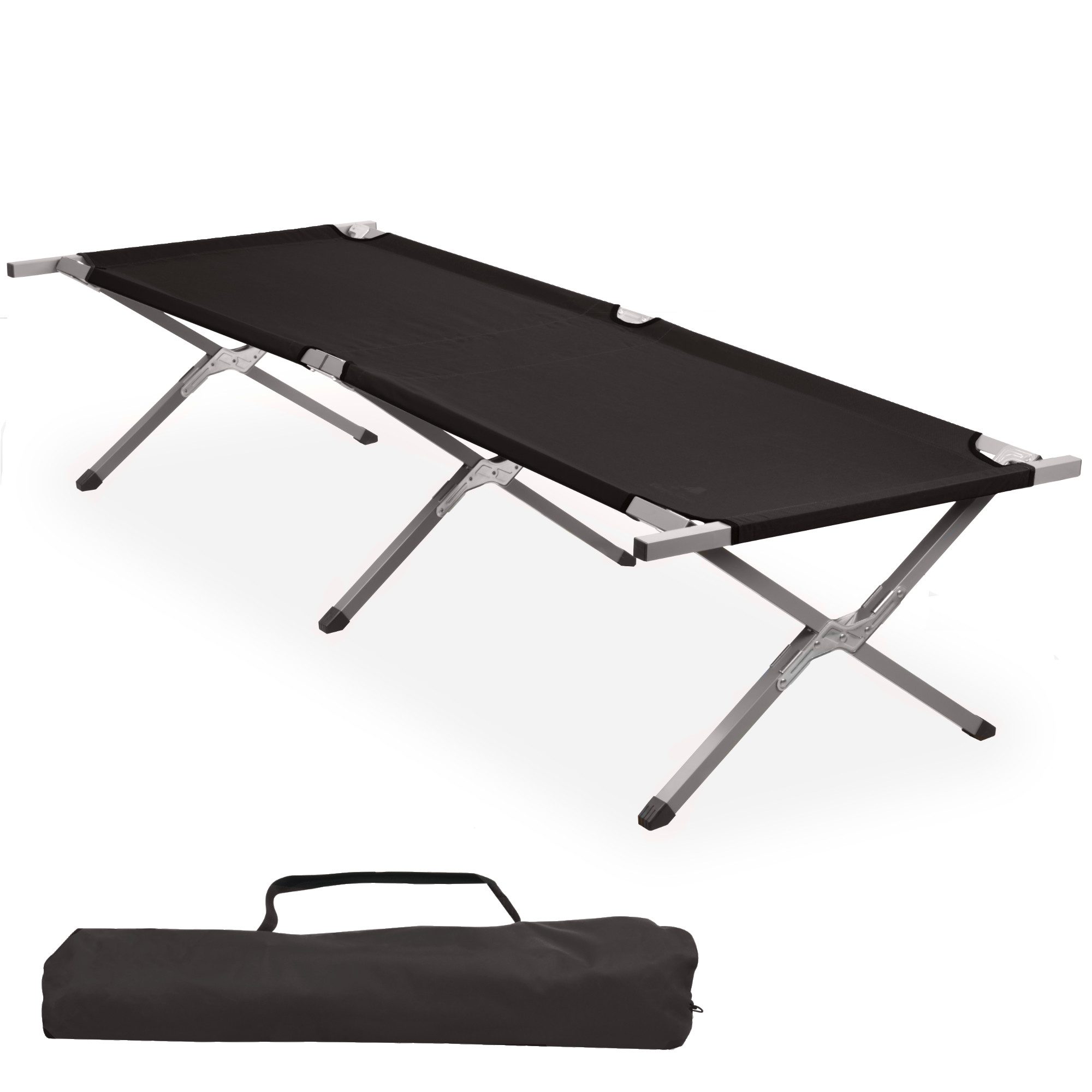 CampFeuer Gartenliege XXL Feldbett mit Tragetasche, Schwarz, Belastbar