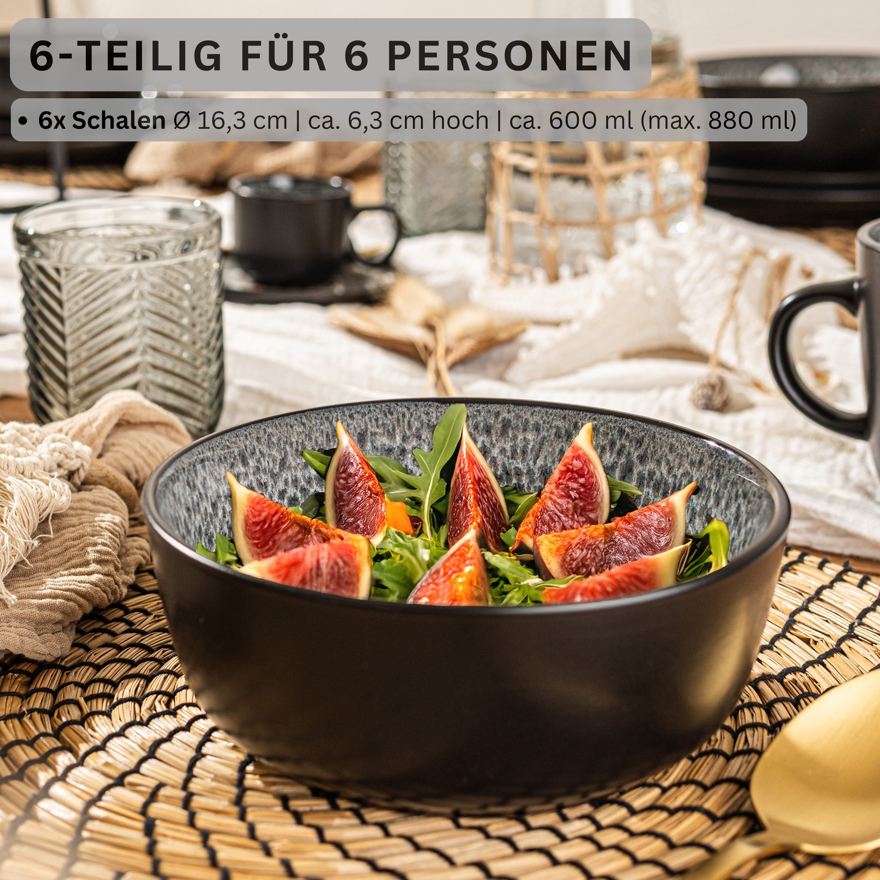 SÄNGER Teller Set Sydney, (6 St), 6 tlg. Schalen, Steingut, Grau, Handmade, VALUE COLLECTION