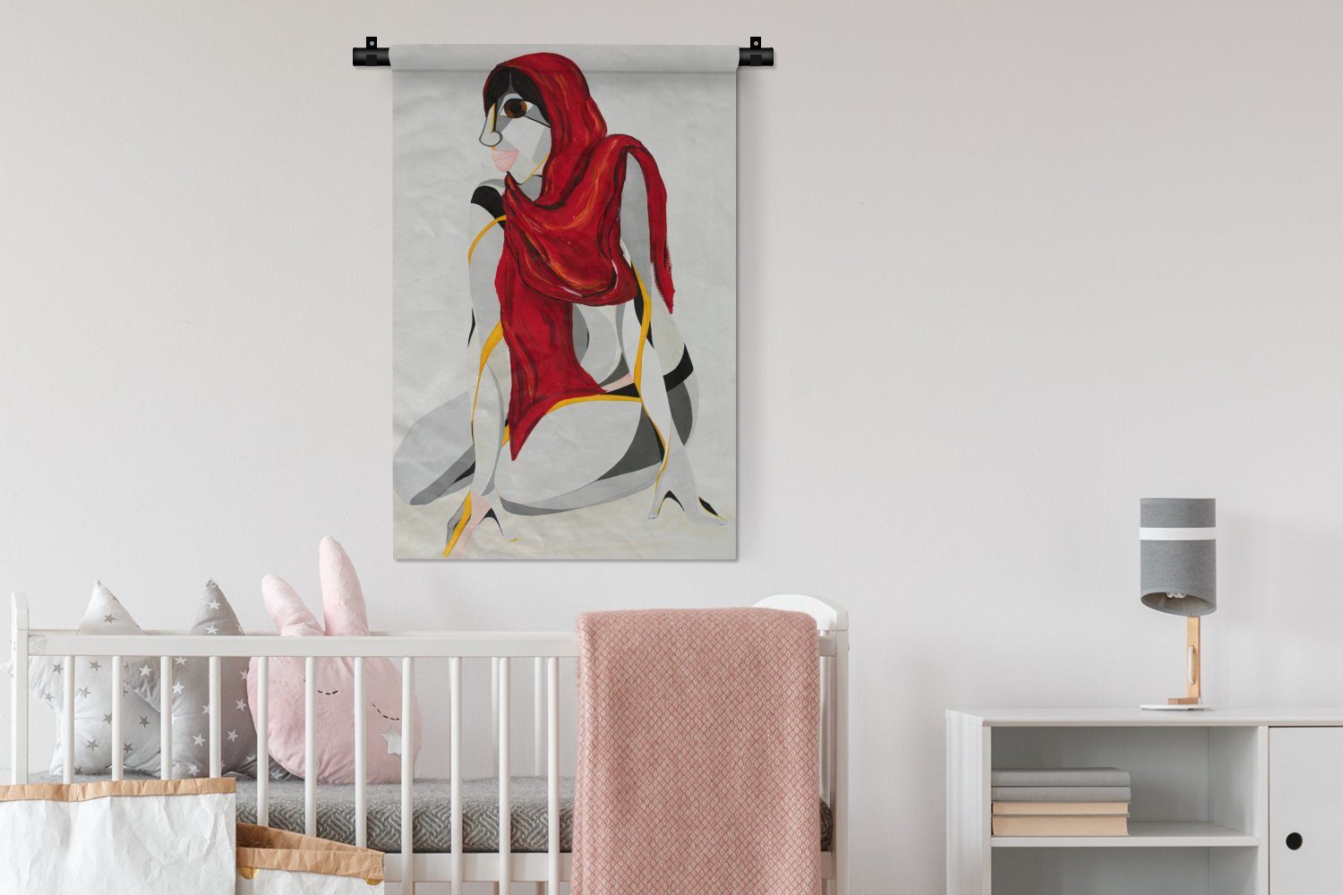 Kinderzimmer - für Frau - Abstrakt, Wohnzimmer, Schlafzimmer, Wanddeko - Kopftuch rot Kleid, Wanddekoobjekt Wandbehang, MuchoWow