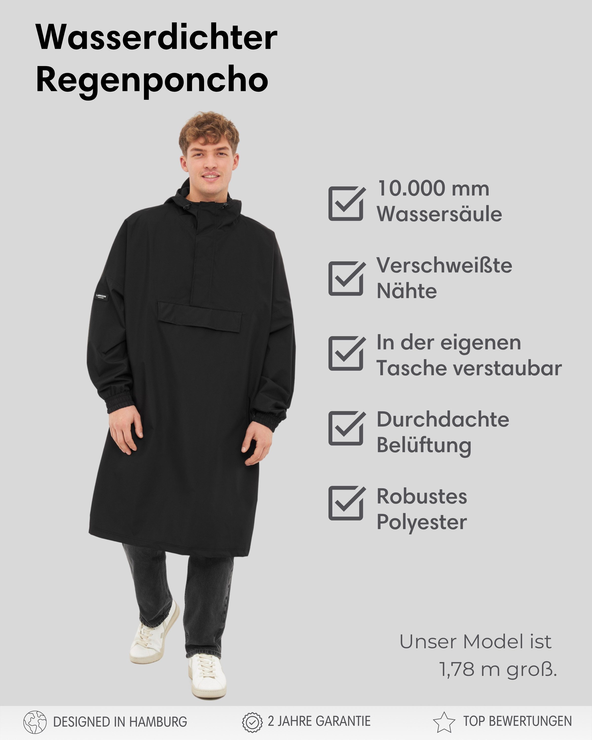 LARKSON Regenponcho Lykke Regenponcho, Wassersäule 10.000 mm (1-St) Wasserdichtes Regencape mit verschweißten Nähten – Bild 2 von 5