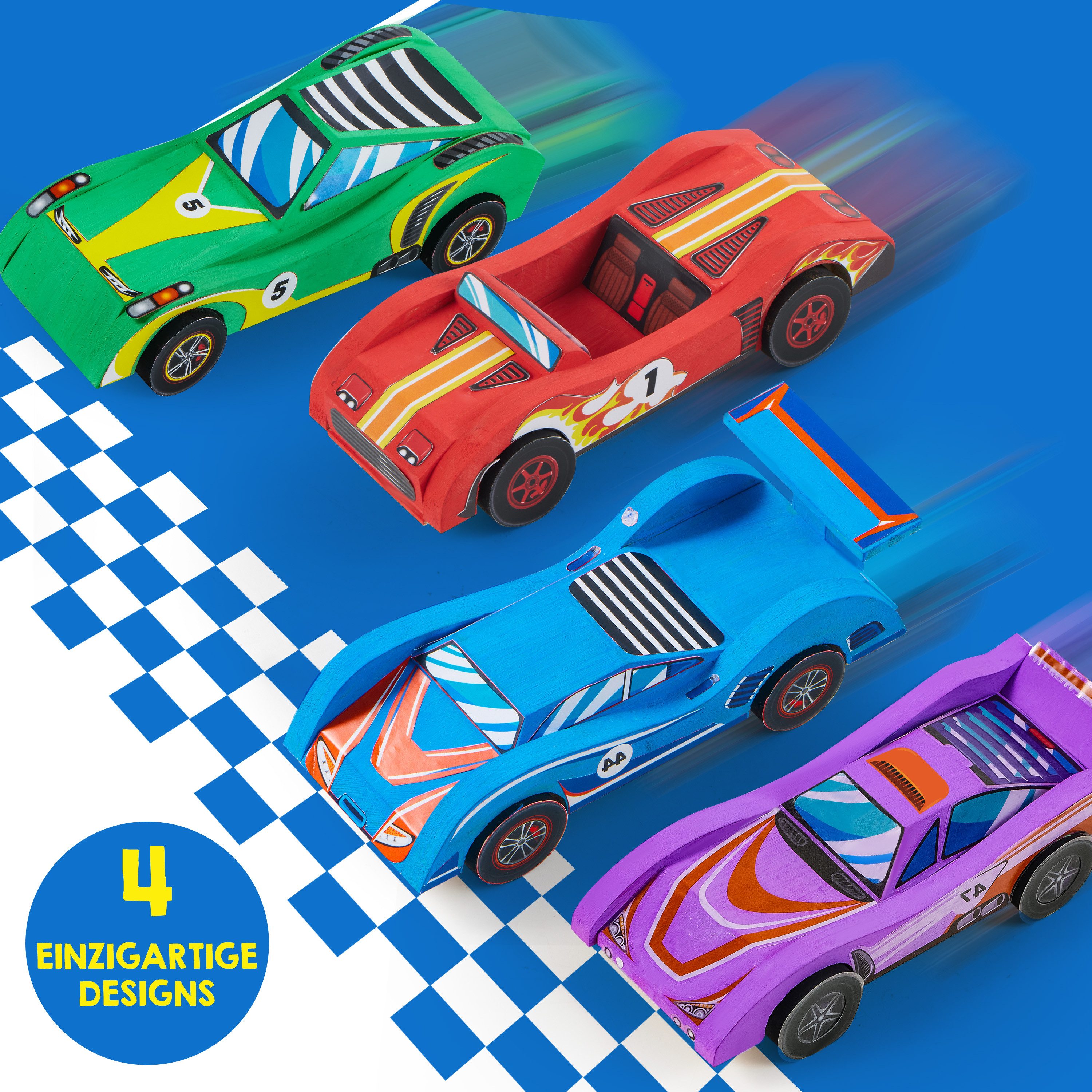 Klever Kits Bastelscheren Klever Kits 4 Stück Holz Auto Bastelset Kinder, (1-tlg)