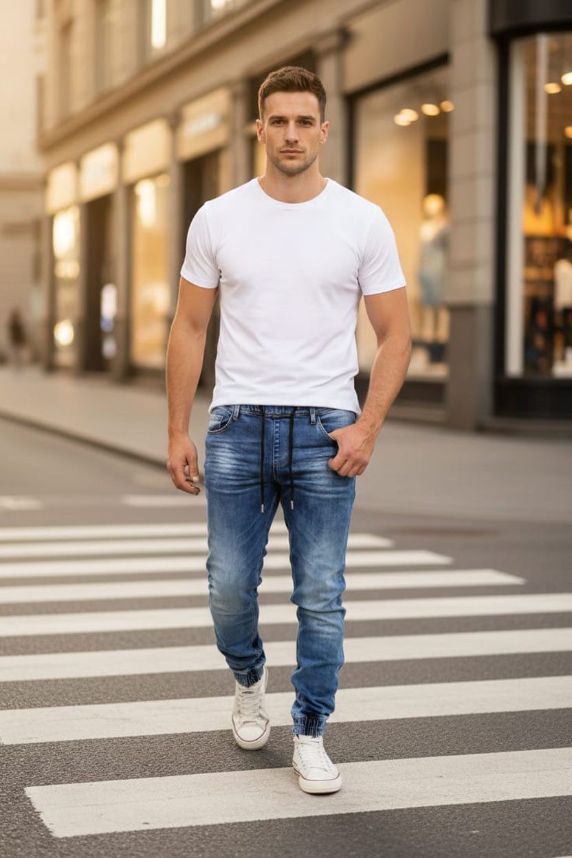 Reslad Stretch-Jeans Reslad Used Look Jeans-Herren Slim Fit Jogging-Hose RS-2073 Stretch Jogging-Denim Schlupfhose