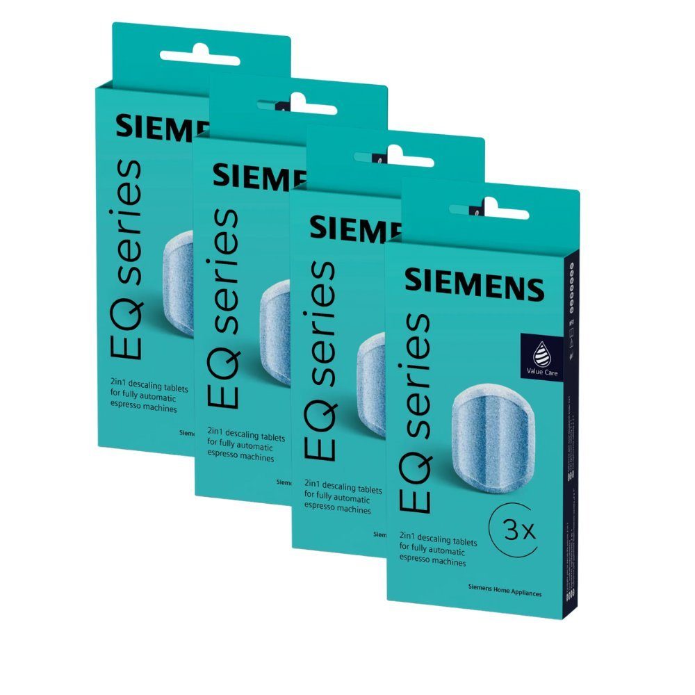 SIEMENS 3er Set Entkalkertabs TZ80002A Entkalkungstabletten (Spar-Set, [- 4× TZ80002A mit je 3 Tabs – insgesamt 12 originale Siemens Entkalker Premium Entkalkungstabletten für Siemens EQ‑Series Vollautomaten)