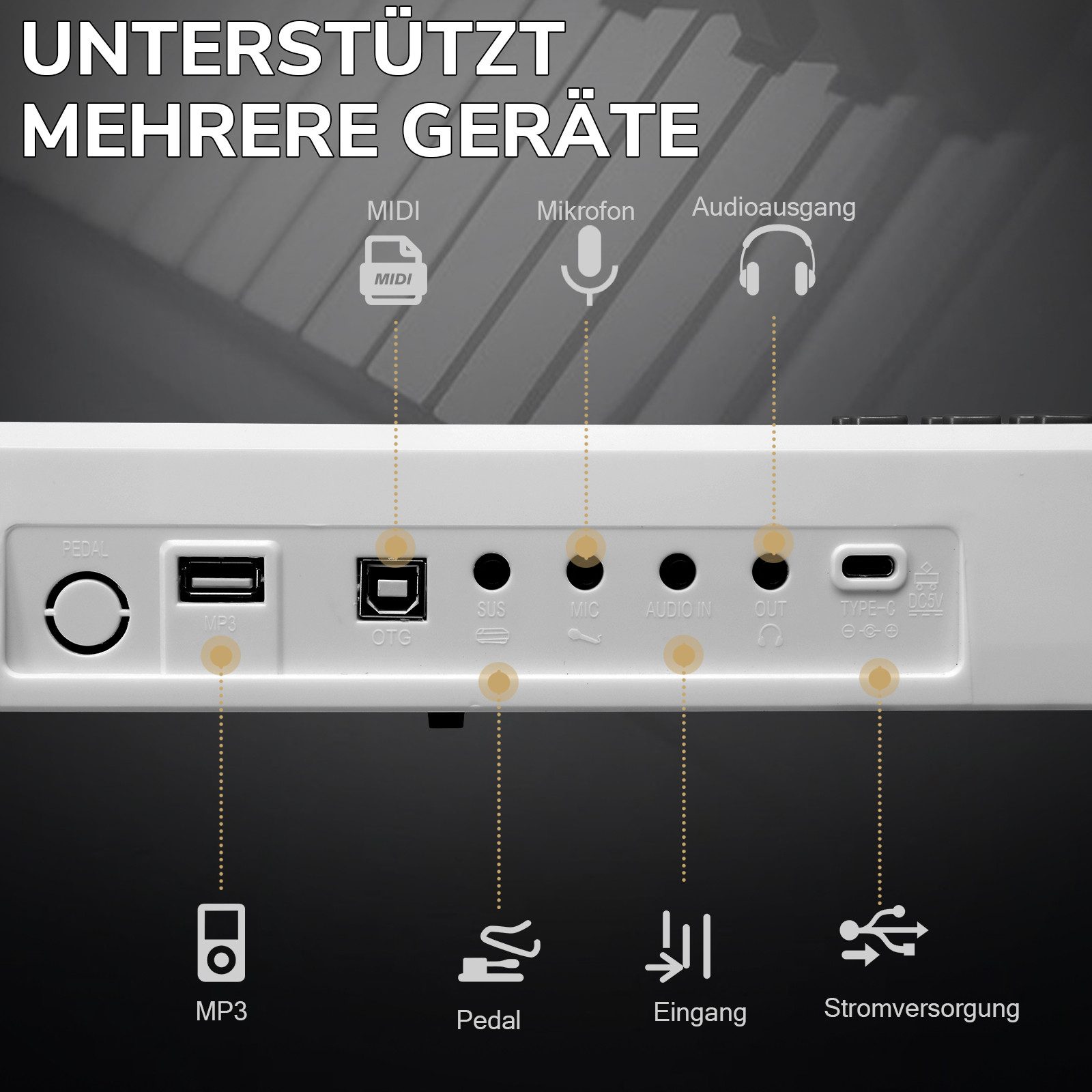 LALAHO Digitalpiano Klappbare E-Keyboard mit 88 Tasten, Klappklavier, Bluetooth und MIDI, tragbar, mit Kopfhörer, Lautsprecher – Bild 5 von 5