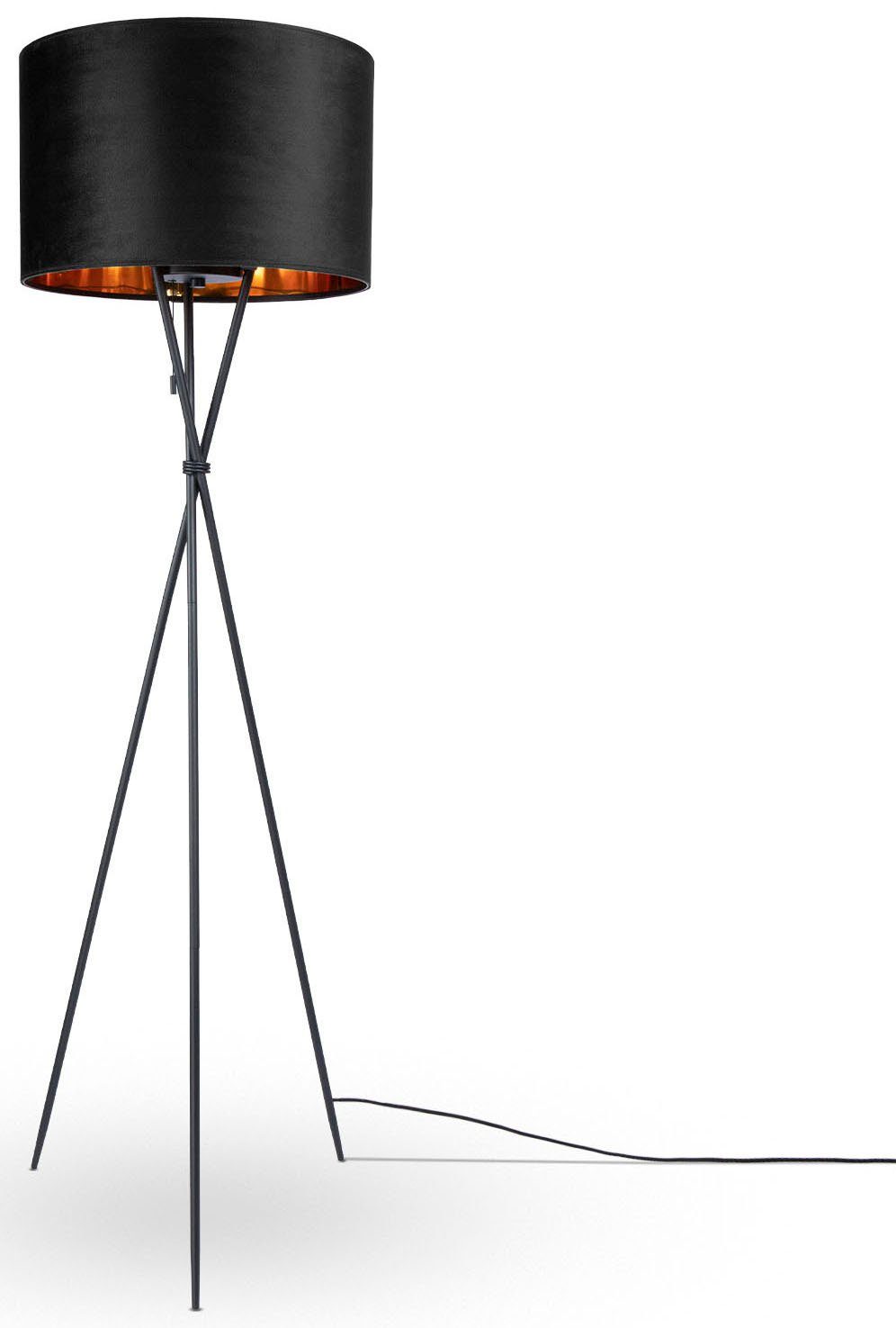 Paco Home Stehlampe Kate uni Filigran 177,5cm Standleuchte Leuchtmittel, Color, E27 Höhe ohne Dreibein Velour Wohnzimmer