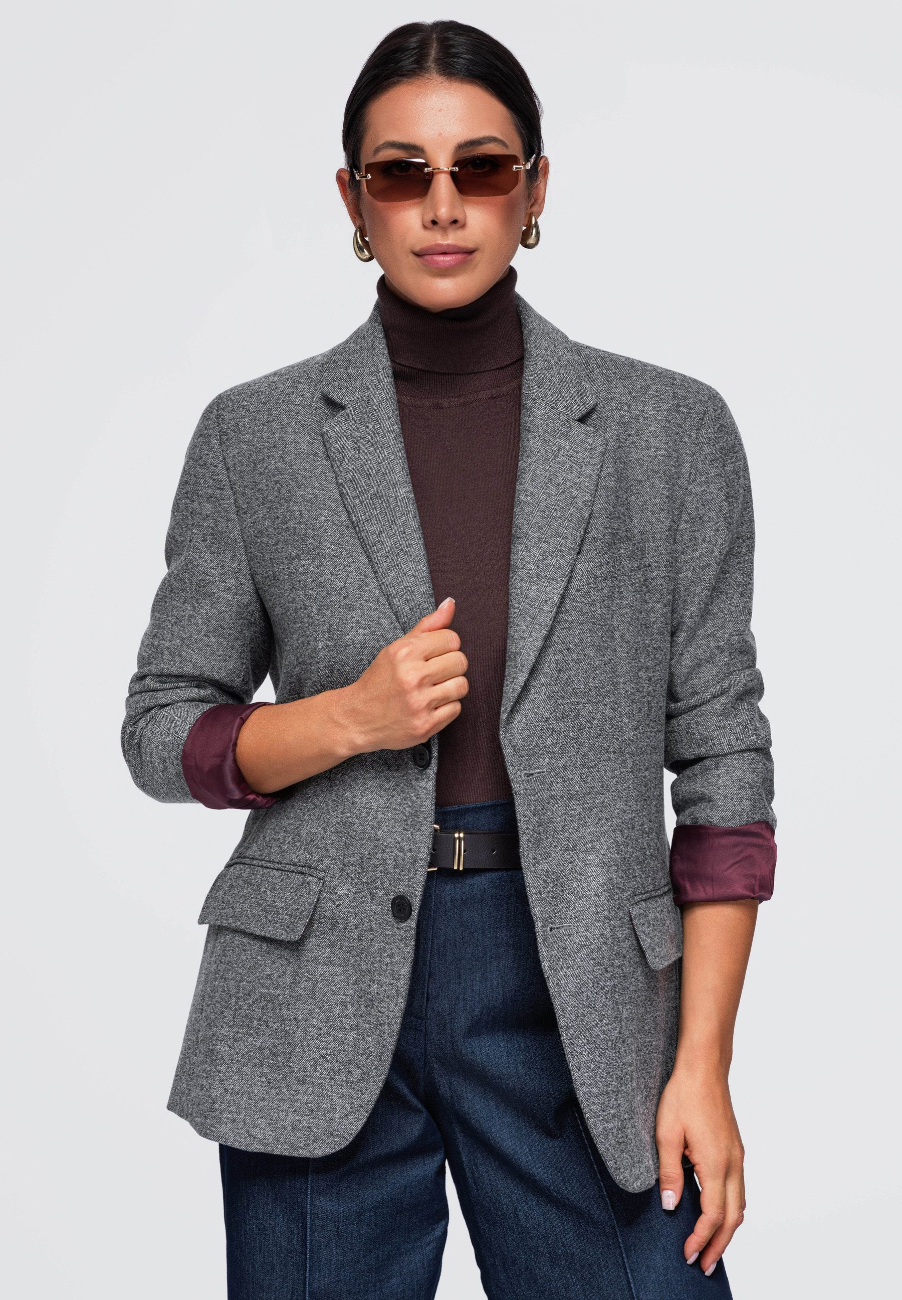 OMBRE Longblazer Klassischer Blazer aus Strukturstoff