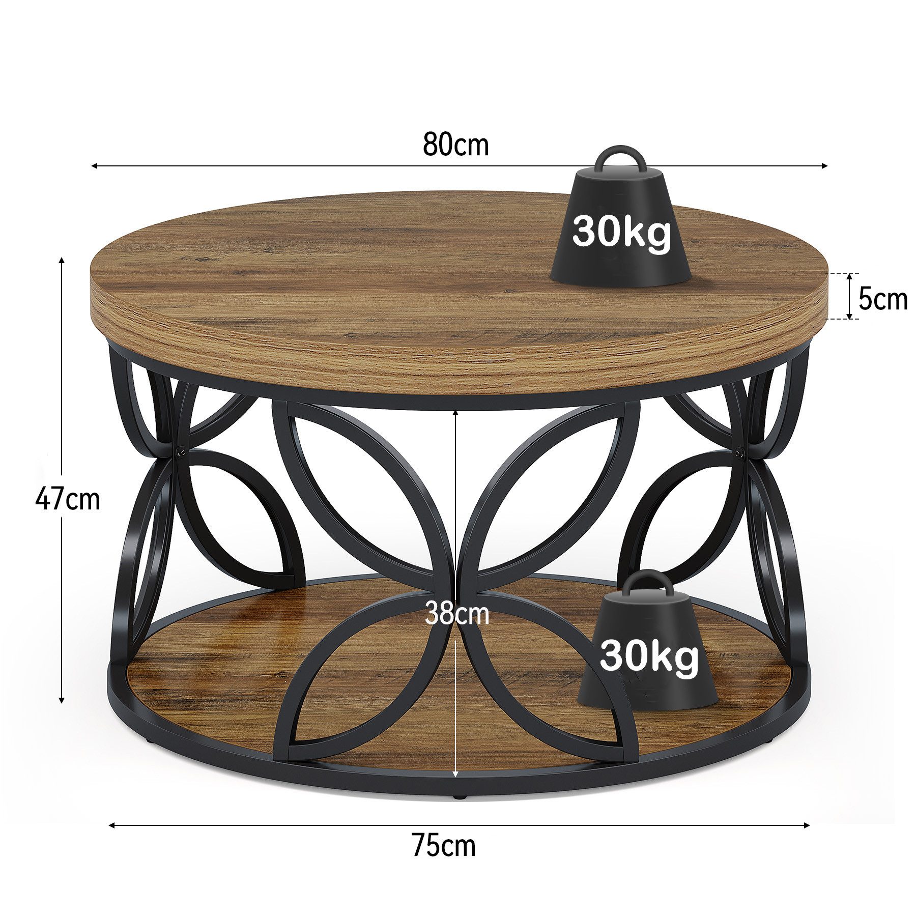 Tribesigns Couchtisch runder Couchtisch, 2-stufiger Wohnzimmertisch mit Met günstig online kaufen