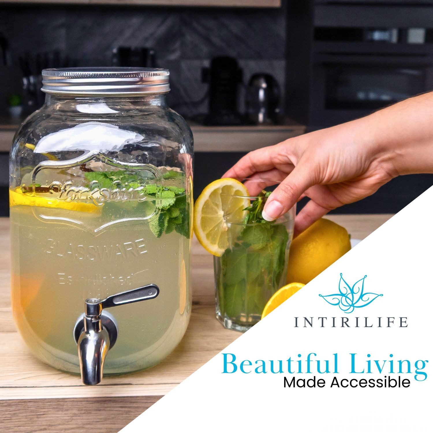 Intirilife Getränkespender, Wasserspender Saftspender Limonadenspender Glasbehälter für Getränke