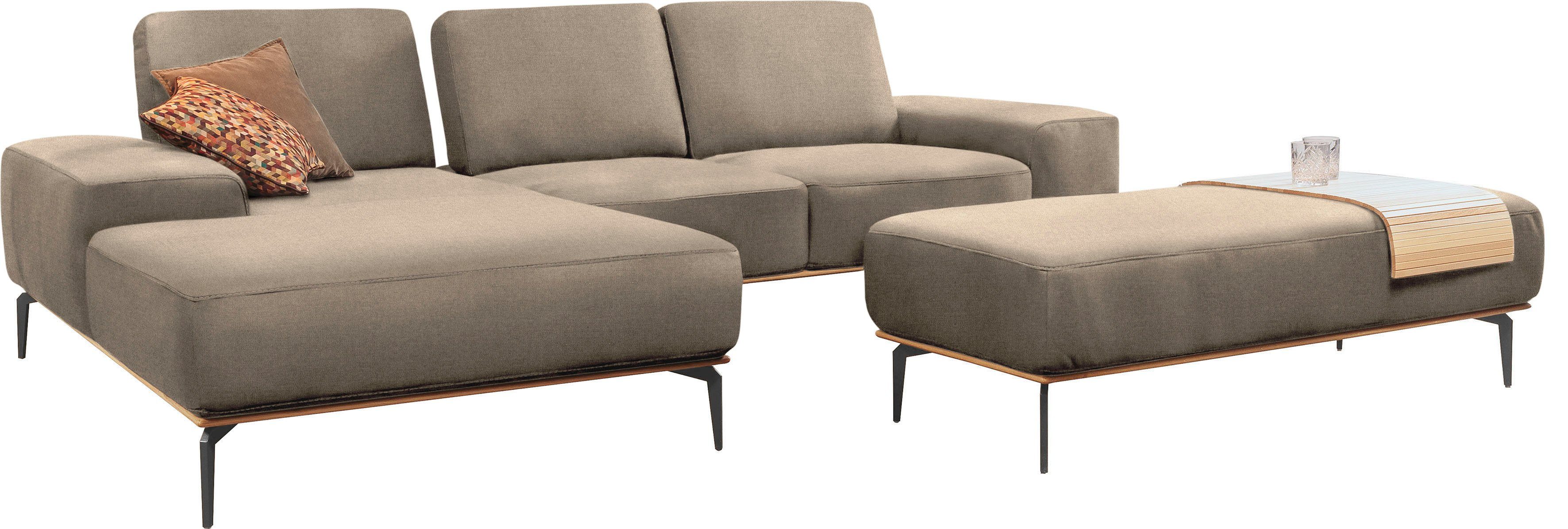 W.SCHILLIG Ecksofa run, Designsofa mit tollem Sitzkomfort, bequem, L-Form, mit Holzsockel, Füße in Schwarz pulverbeschichtet, Breite 279 cm