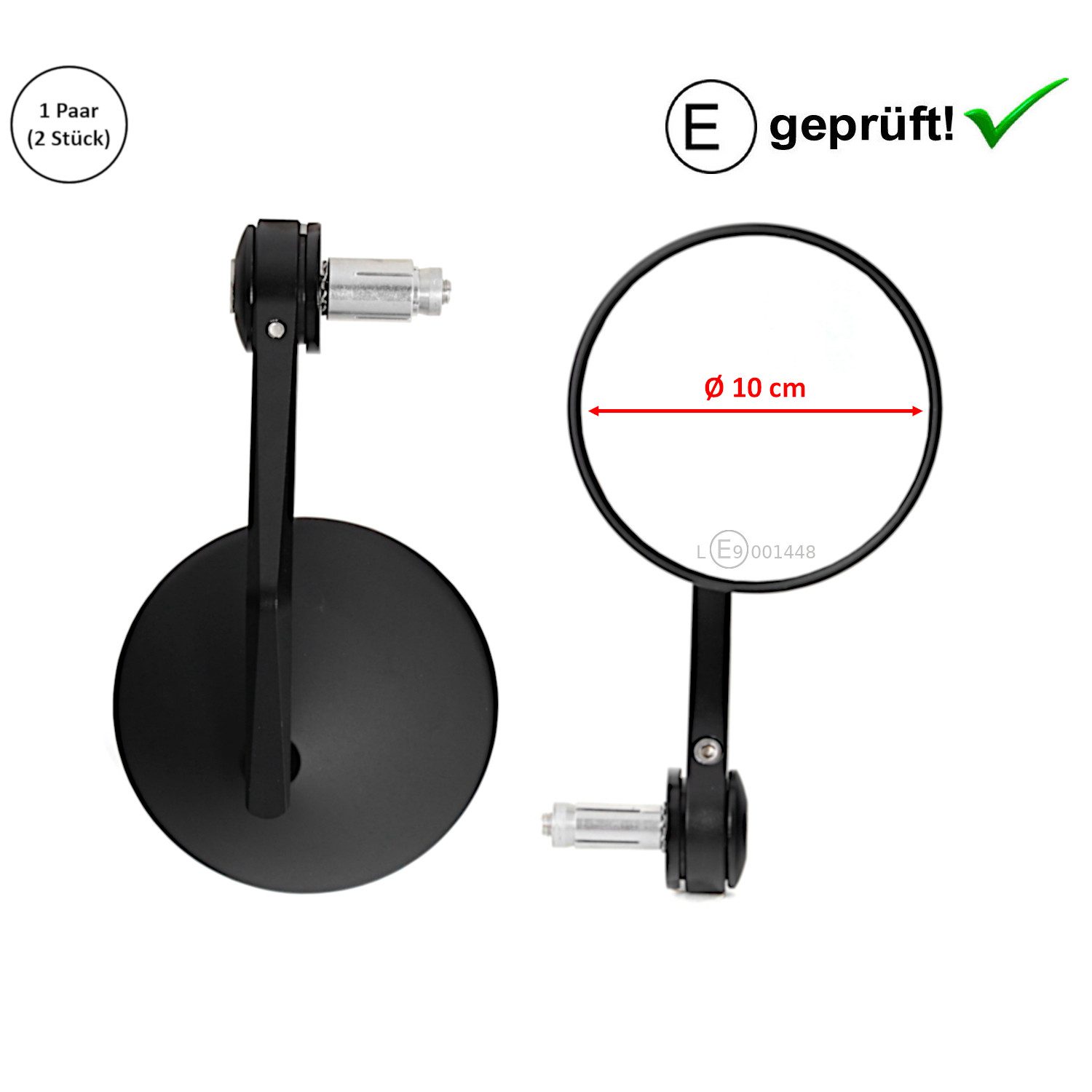 Area1 Motorradspiegel Lenkerendenspiegel Set, rund, E-geprüft