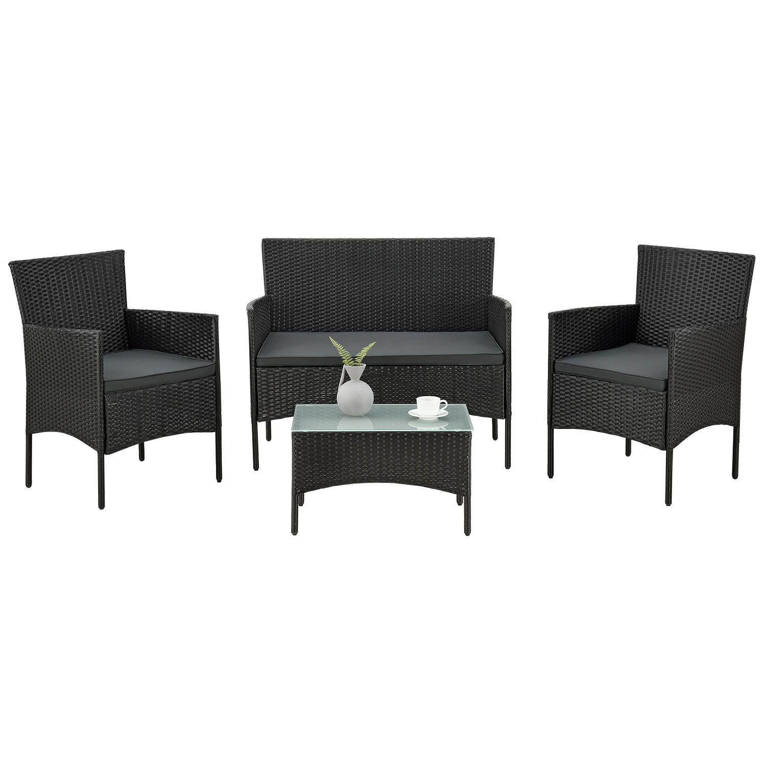 Juskys Gartenlounge-Set Fort Myers, wetterfeste Polyrattan Sitzgruppe für 4 Personen