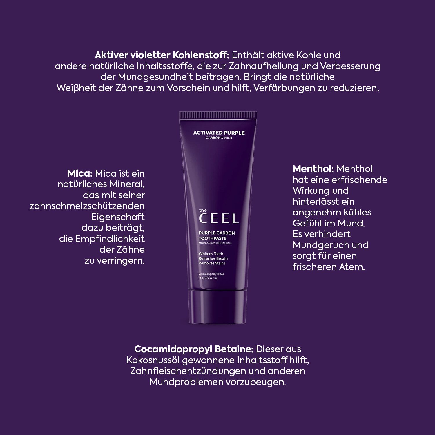 THE CEEL Zahnbleaching-Paste Zahnaufhellende Zahnpasta – Entfernt Flecken & reduziert Gelbtöne 75gr, Hilft, gelbliche Verfärbungen und Flecken sichtbar zu reduzieren.