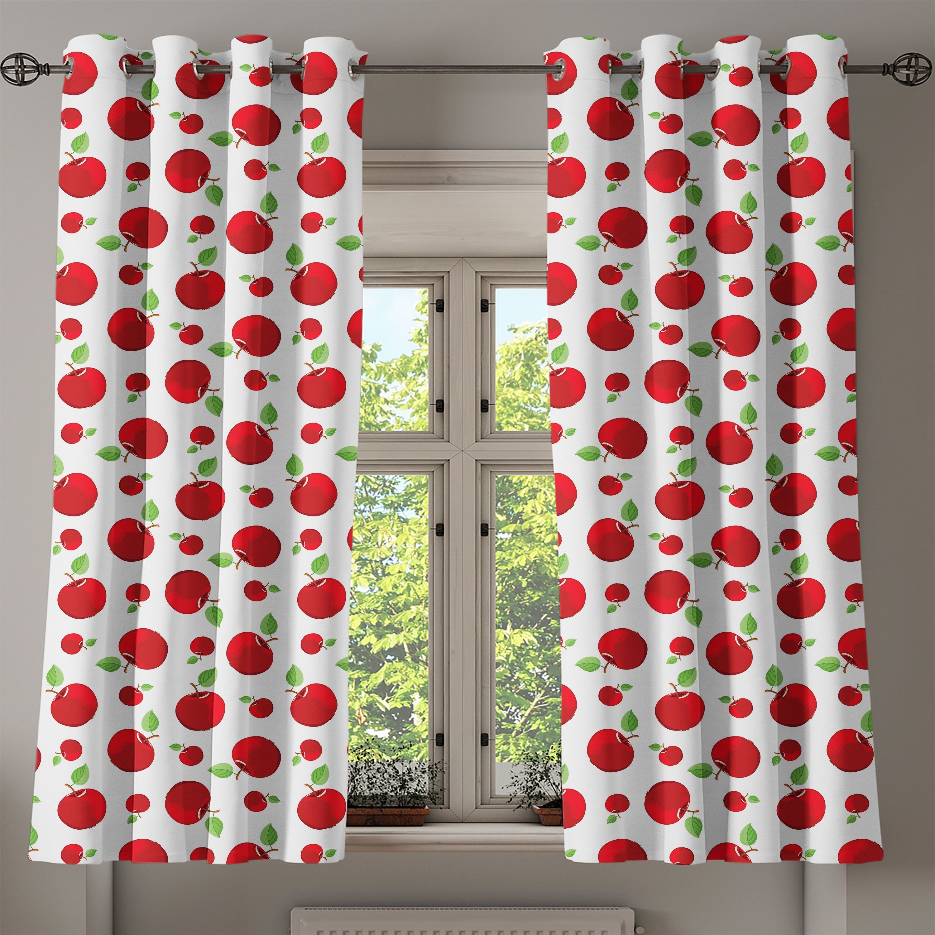 für Dekorative Cartoon-Rot-Frucht Wohnzimmer, Vivid 2-Panel-Fenstervorhänge Schlafzimmer Abakuhaus, Apfel Gardine