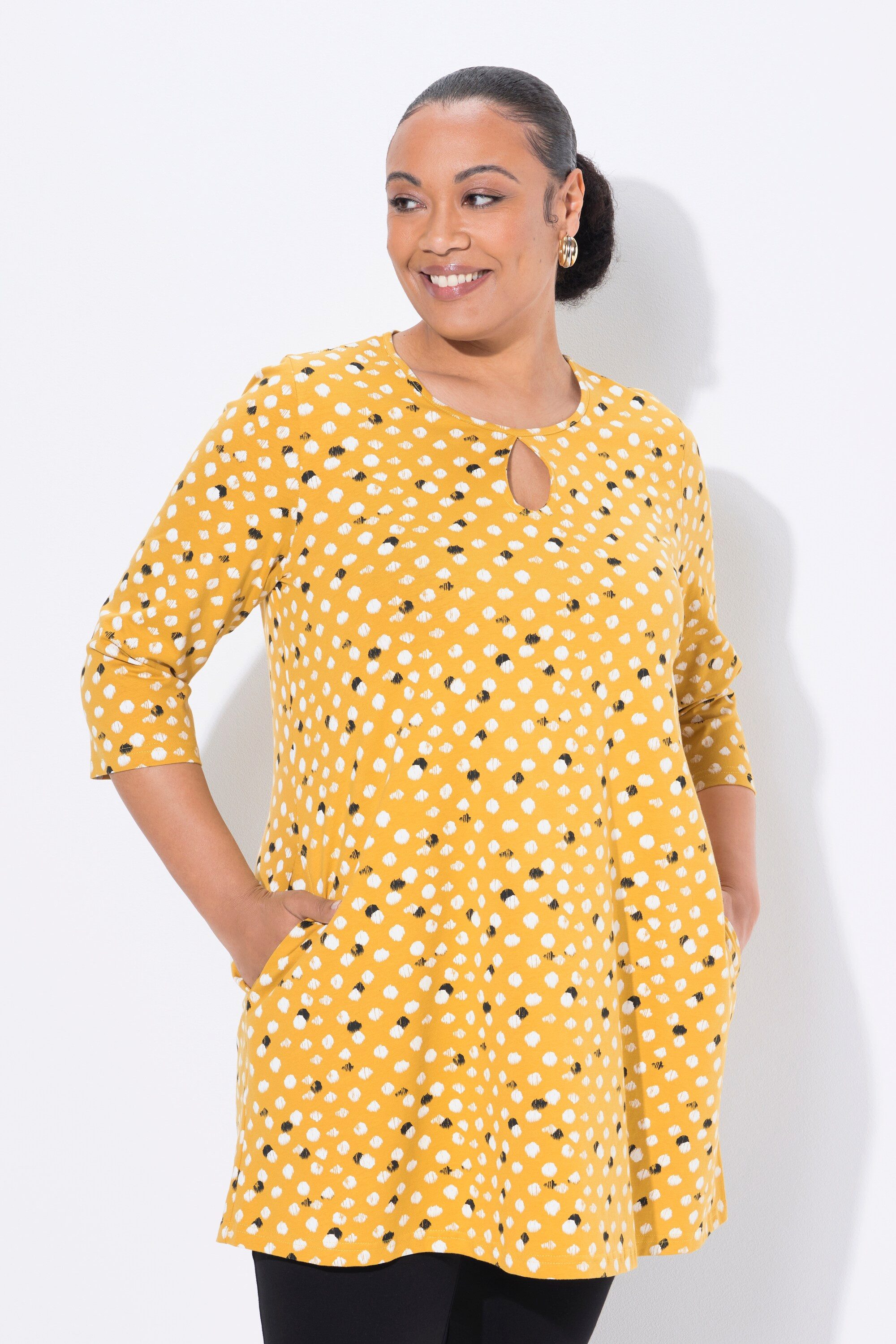 Ulla Popken Longshirt Longshirt Punkte A-Linie Rundhals 3/4-Arm günstig online kaufen