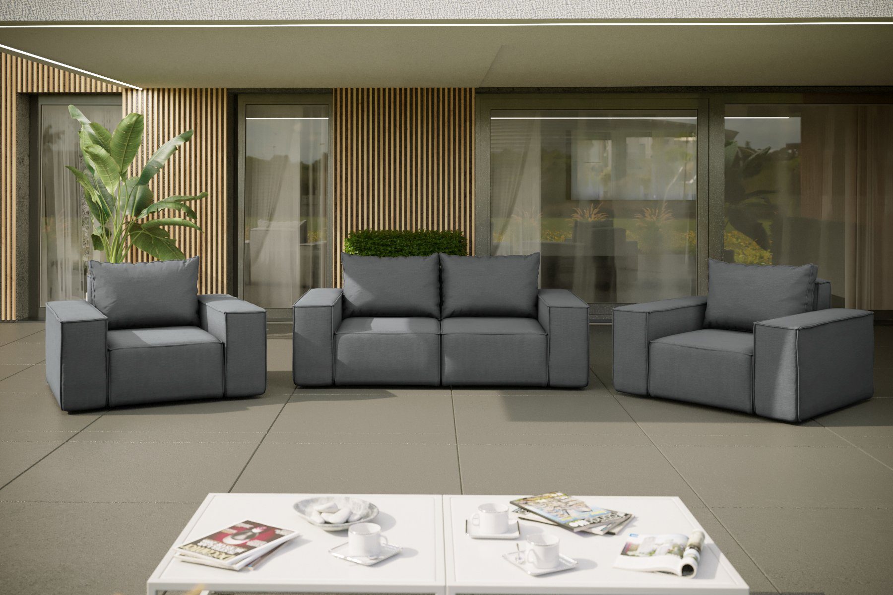 Grau Loungesofa 2-Sitzer Möbel GARDENT, Stoff Gartenmöbel Fun Sofa NXL wetterfester
