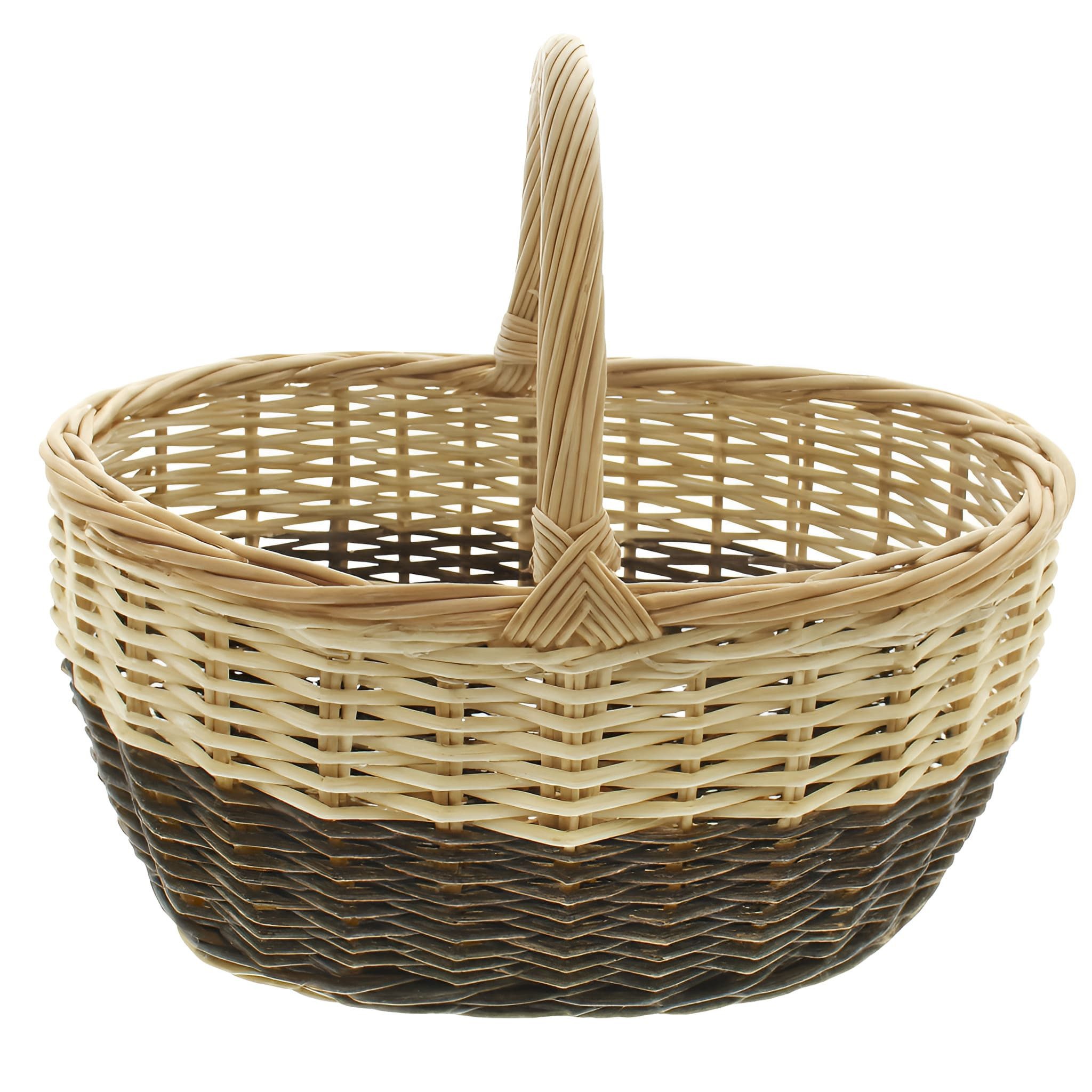 Dekoleidenschaft Einkaufskorb "Bicolor" Weide, groß, Weidenkorb mit Henkel, Flechtkorb, Picknickkorb