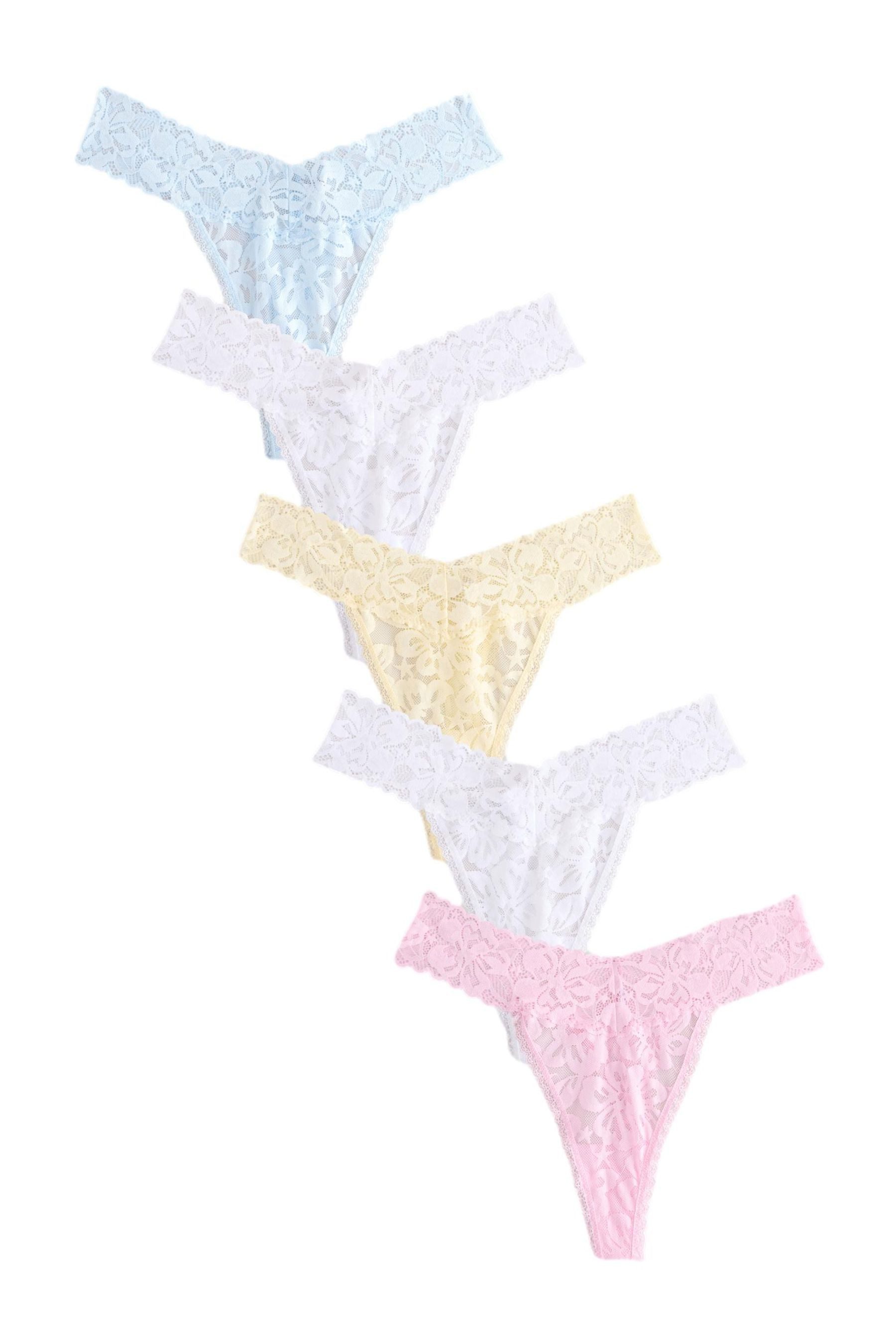 String 5er-Pack Tangaslips mit floraler Spitze