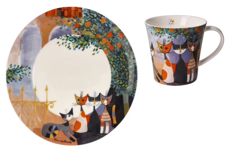 Dekomiro Tasse 2er Set Teller und Tasse Rosina Wachtmeister Tempi felici  Goebel, Fine Bone China