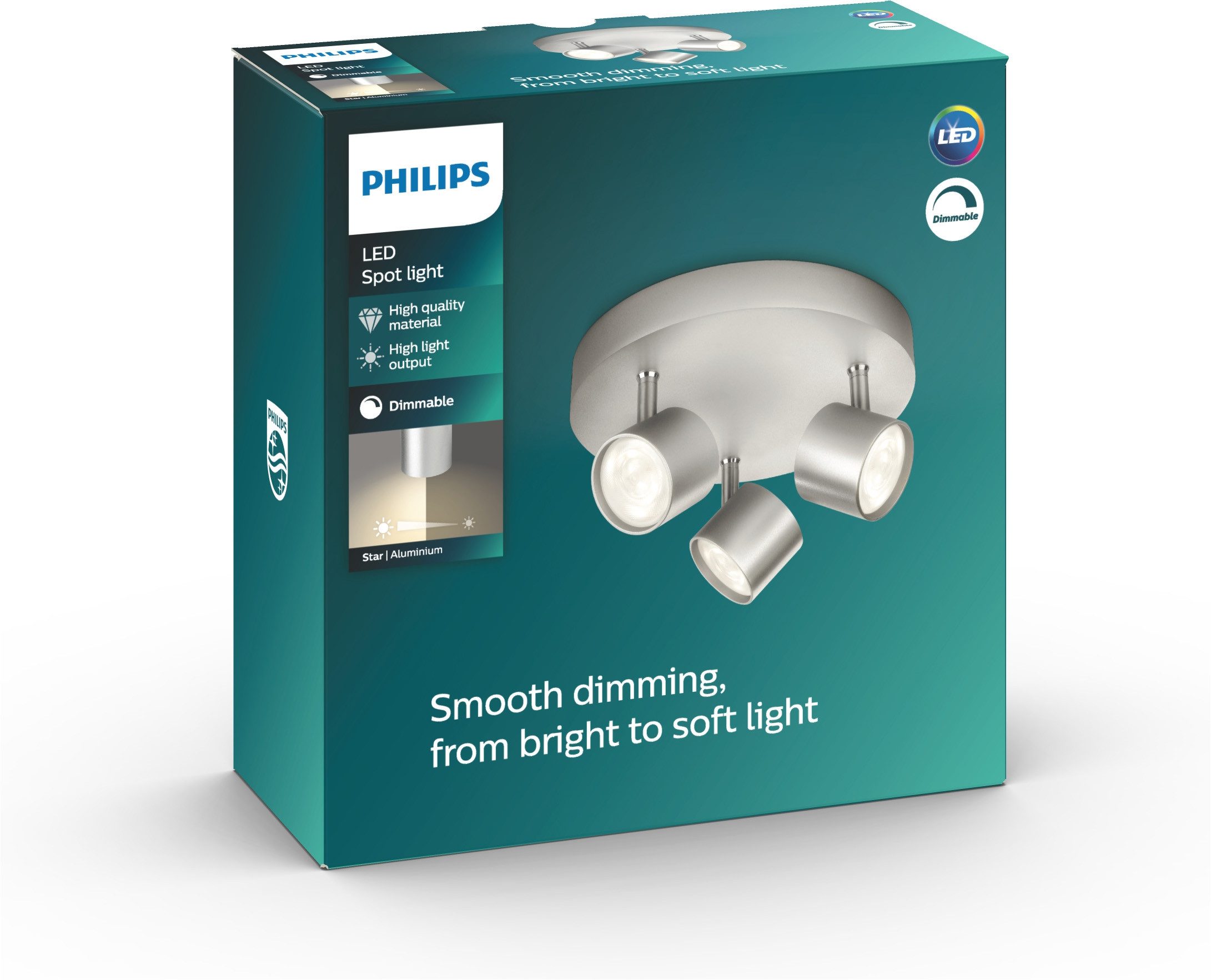 Philips LED Deckenspot myLiving Star 3flg., 1500lm, Aluminium, LED fest integriert, Warmweiß