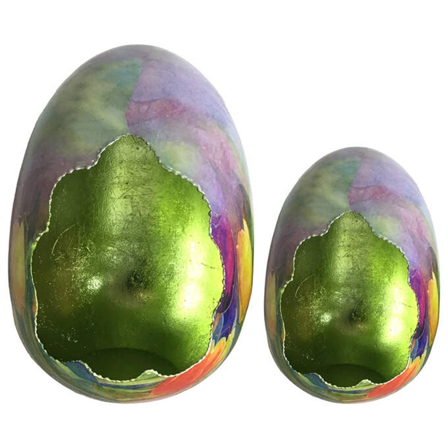 foolonli Osterei Osterei bemalt 2er Set Tulpenmotiv 28cm/15 cmH Metall Osterdeko Tisch (2 St)