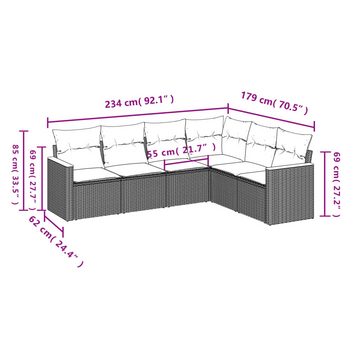 furnicato Garten-Essgruppe 6-tlg. Garten-Sofagarnitur mit Kissen Schwarz Poly Rattan, (Lounge-Set, 1-tlg)