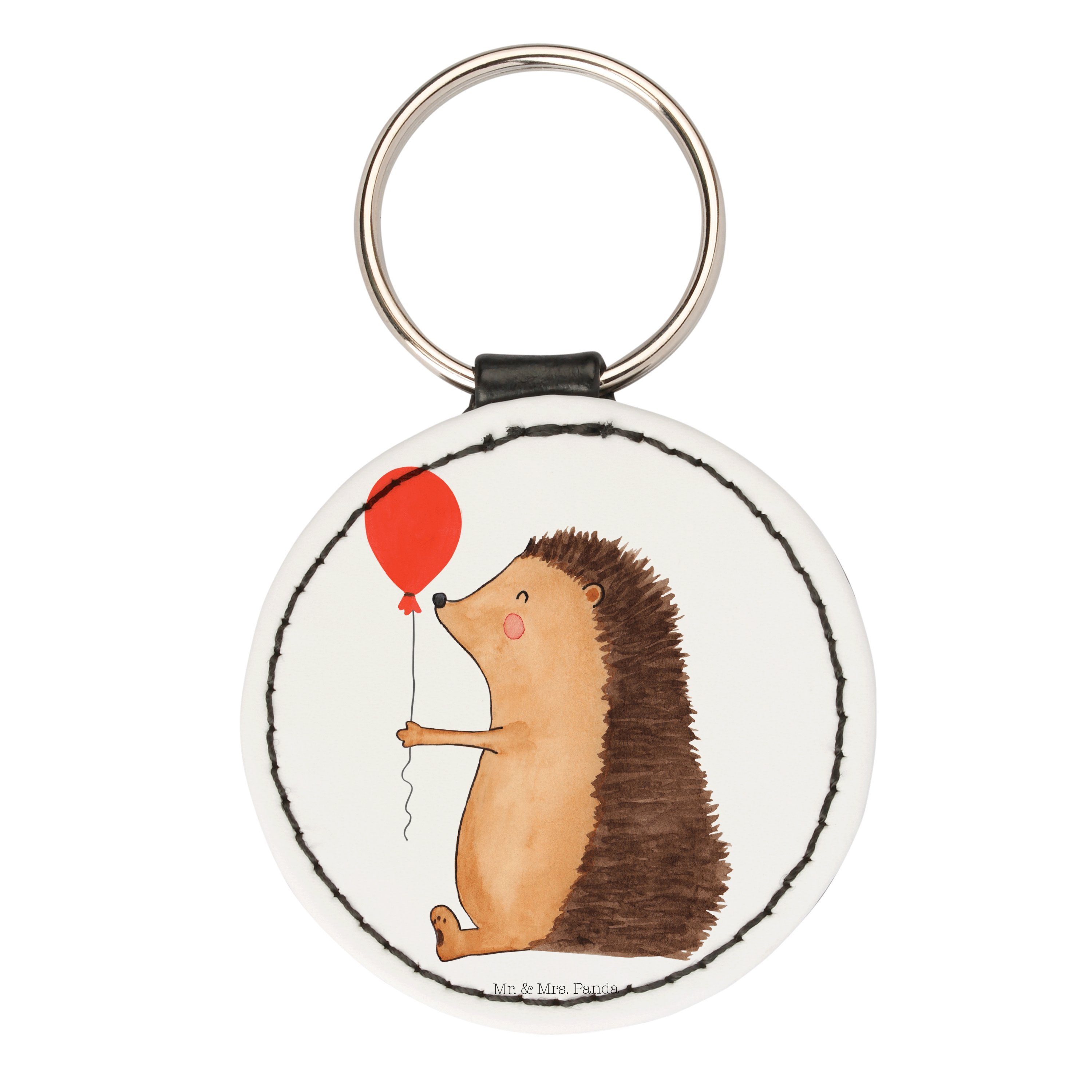 Mr. & Mrs. Panda Schlüsselanhänger Igel mit Luftballon - Weiß - Geschenk, Anhänger, Schlüsselanhänger, H (1-tlg)
